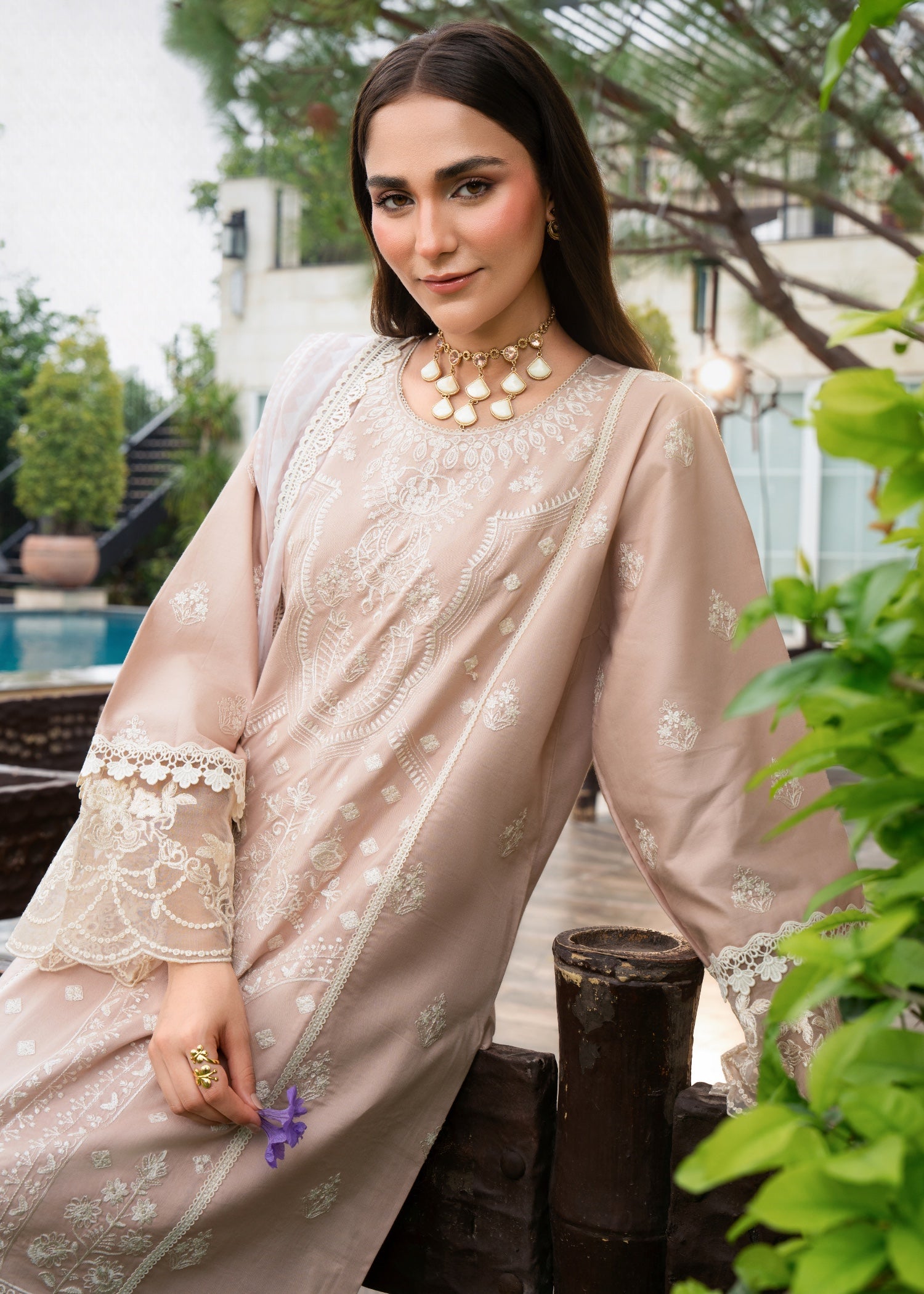 lawn Kurta Set in Rose pink