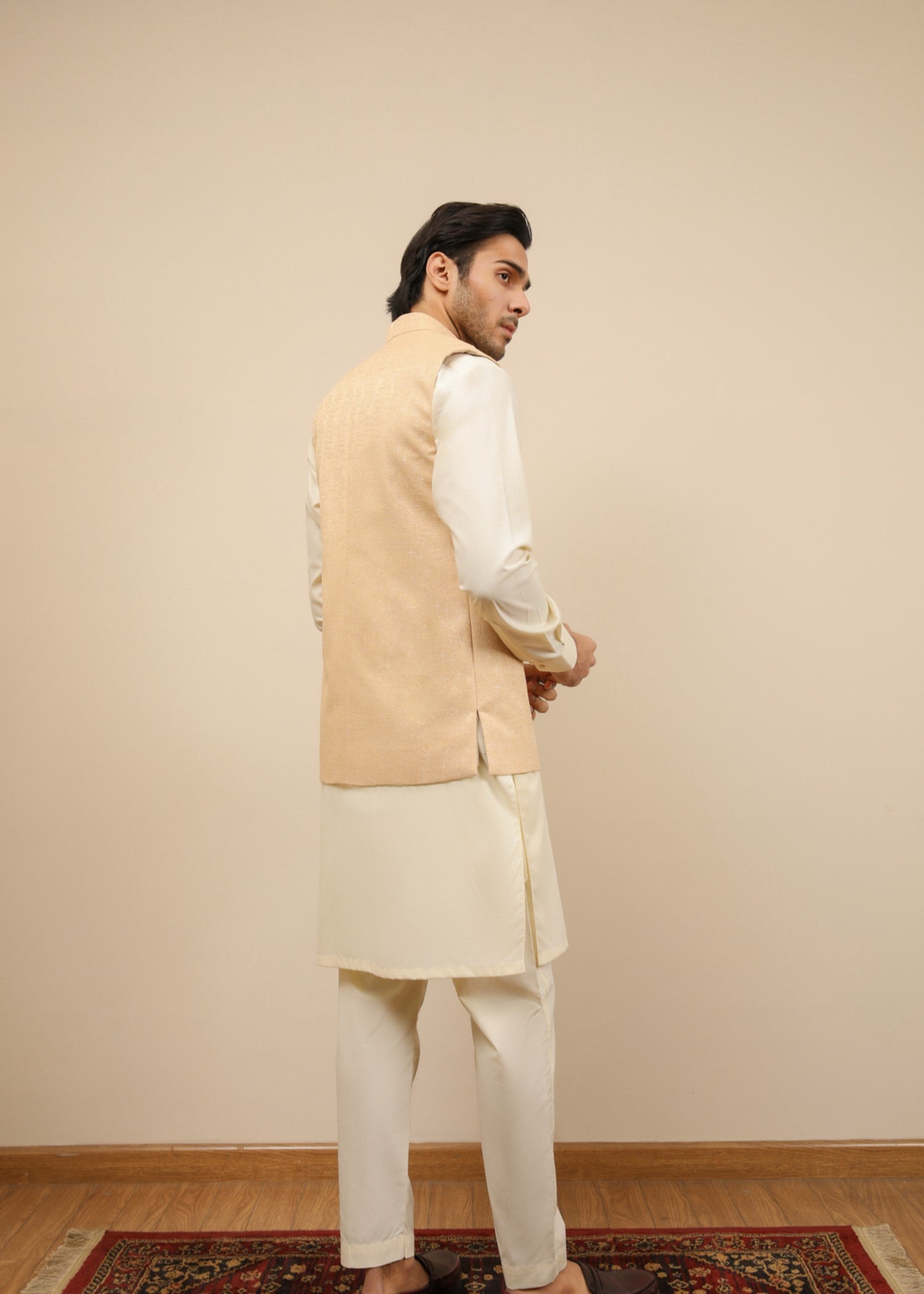 jamawar Waistcoat in Ivory