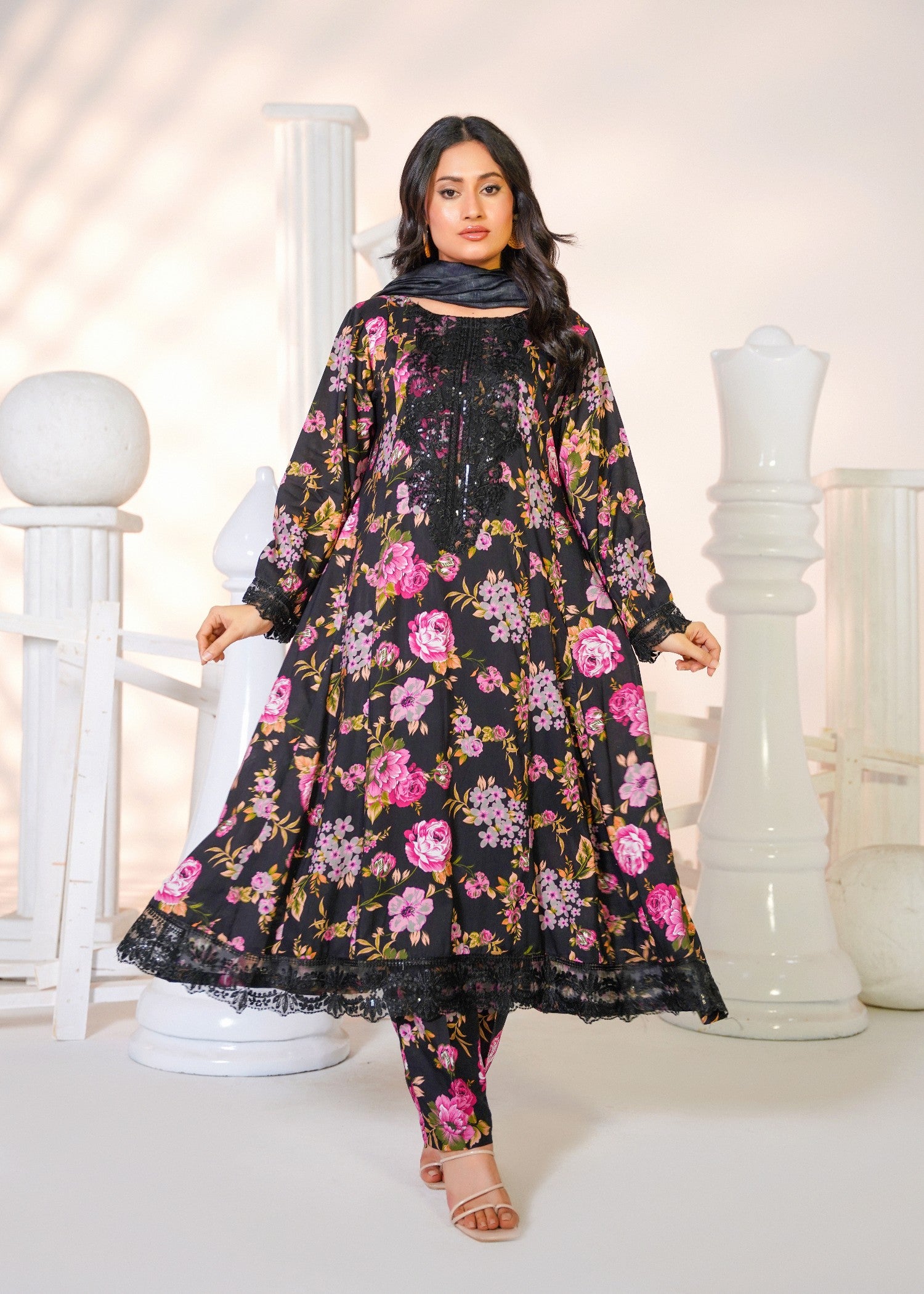 cotton linen Pishwas in Black