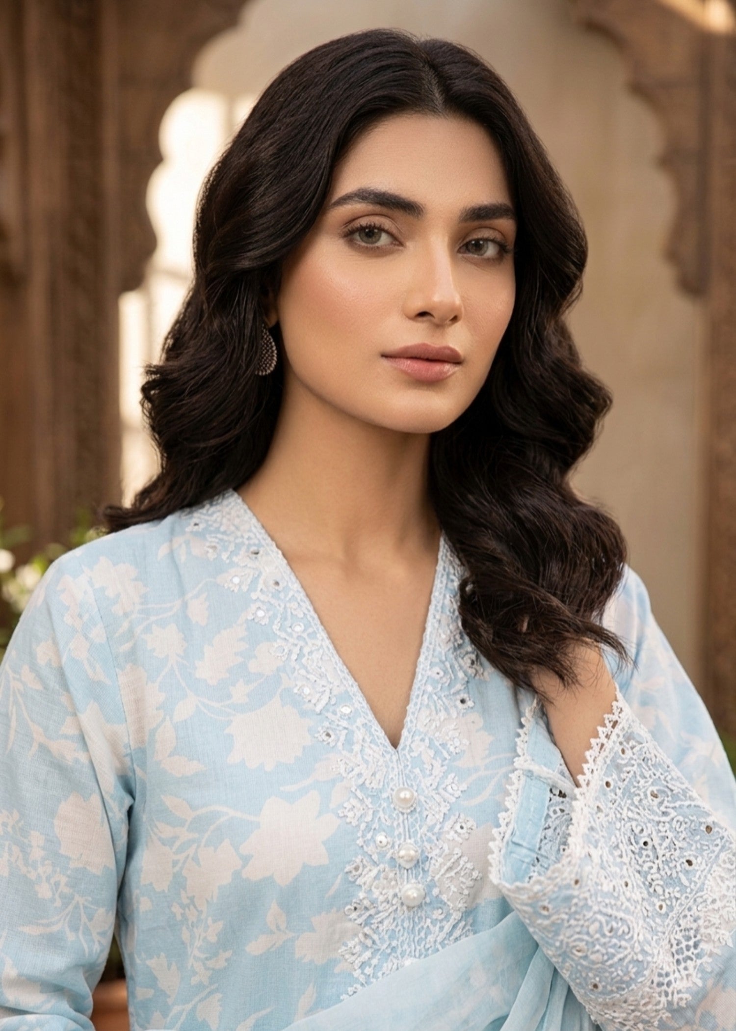 poly lawn Kurta Set in Sky
