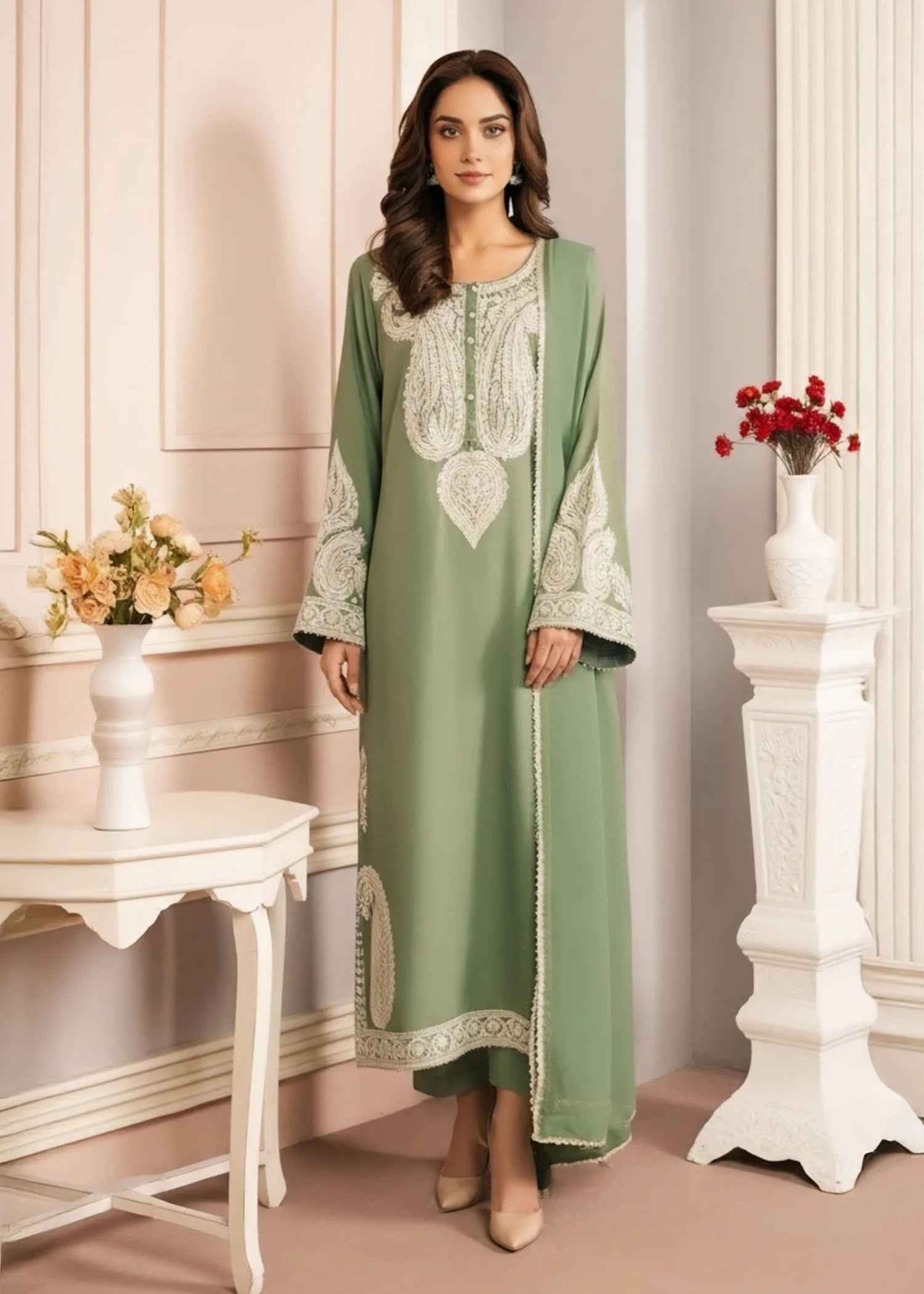 cotton Kurta Set in Jade green