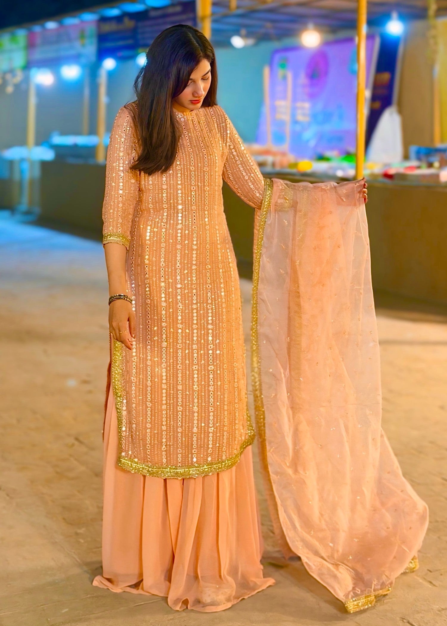 bemberg crinkle chiffon Sharara in Peach pink