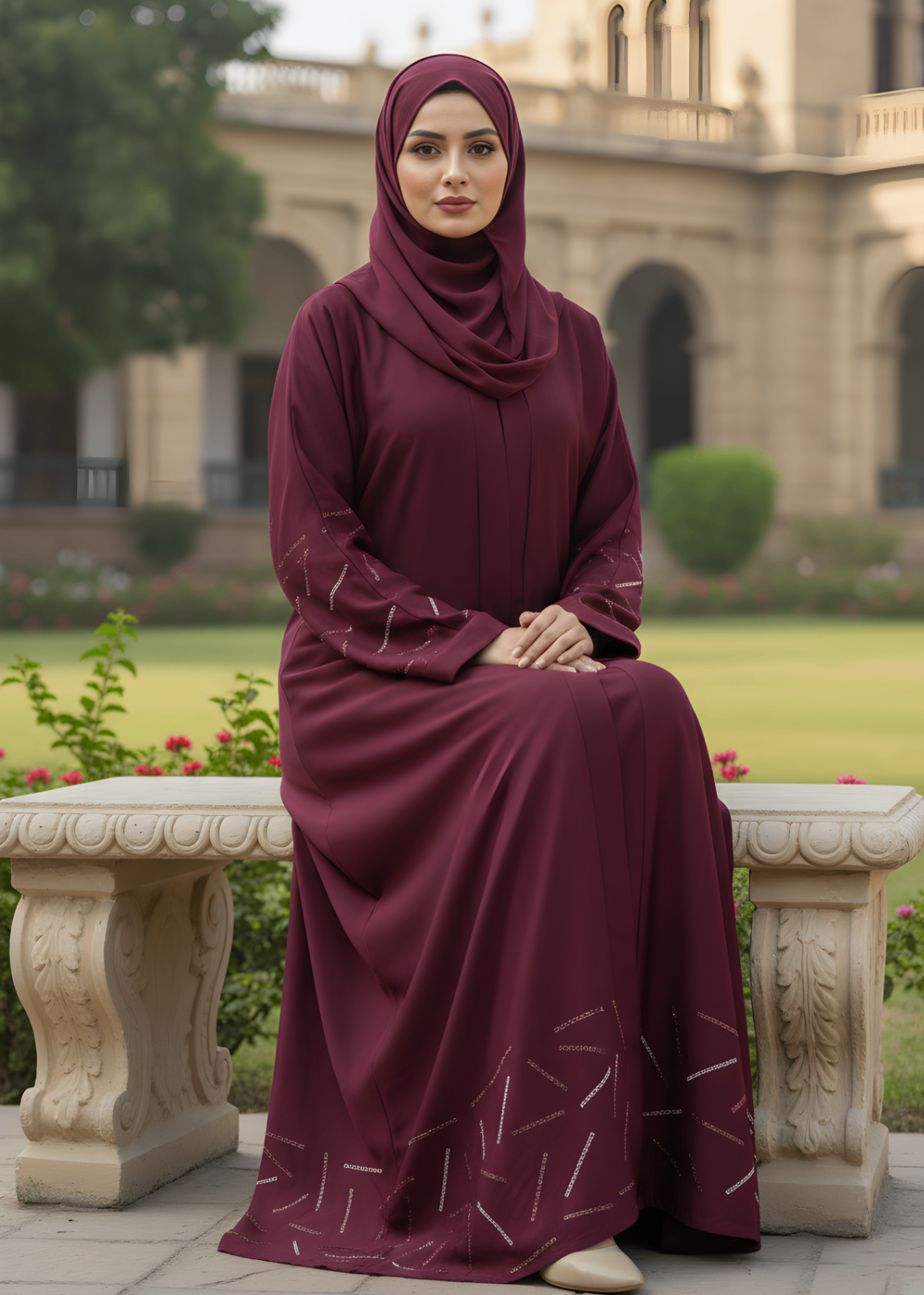 nidha Abaya in Burgundy