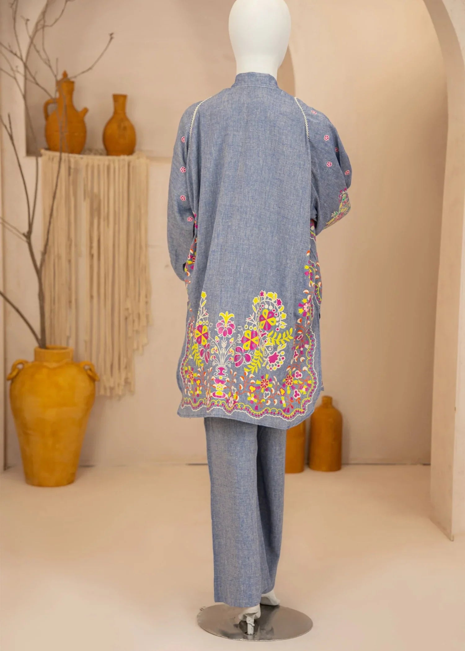 linen Kurta Set in Grey