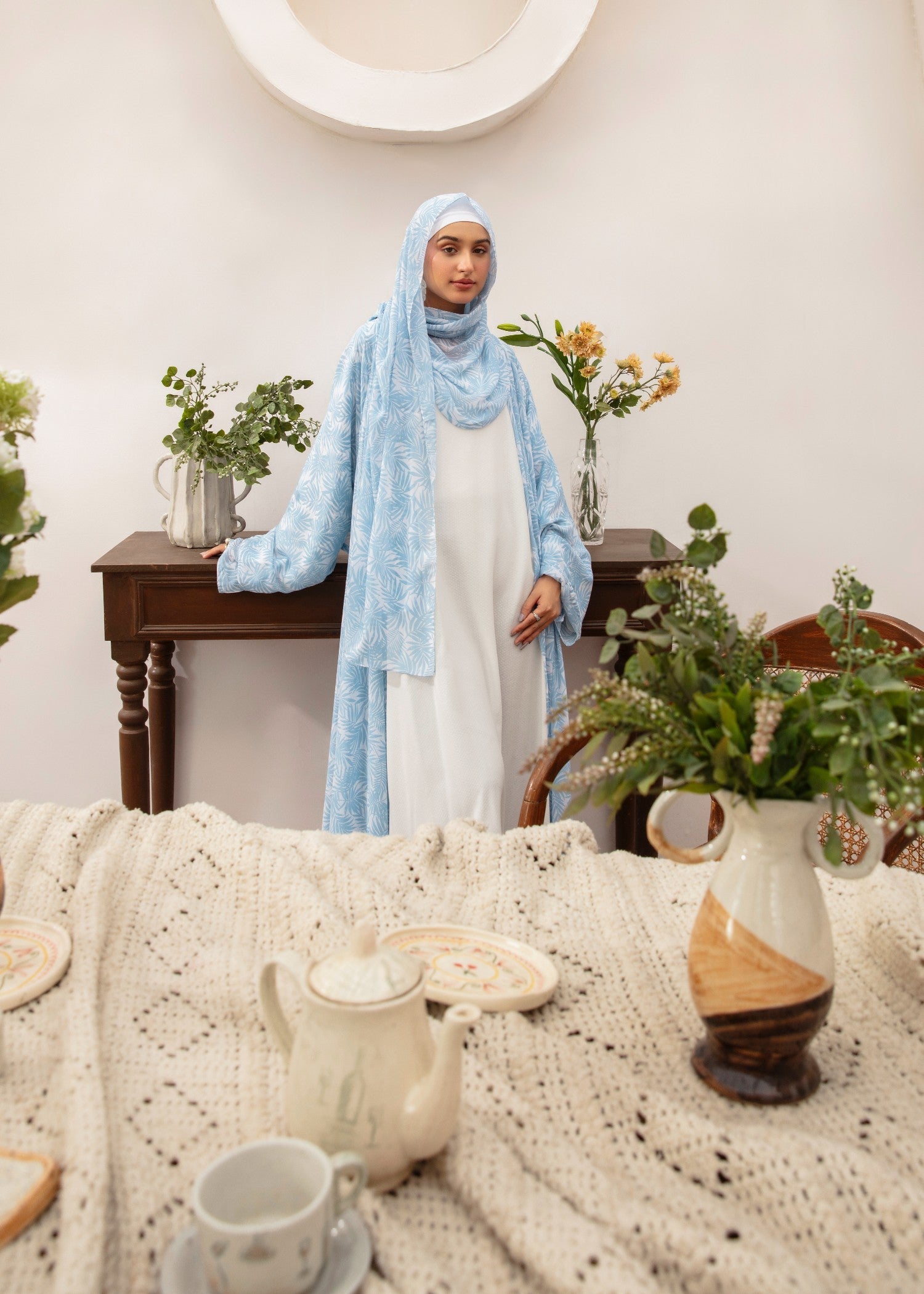 chiffon Abaya in Powder blue