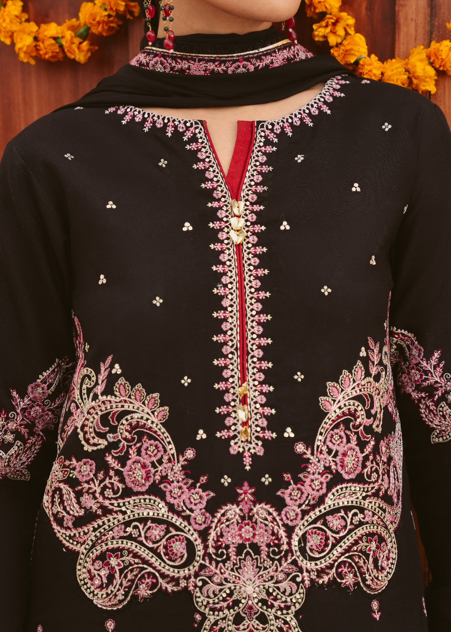 raw silk Pishwas in Jet black
