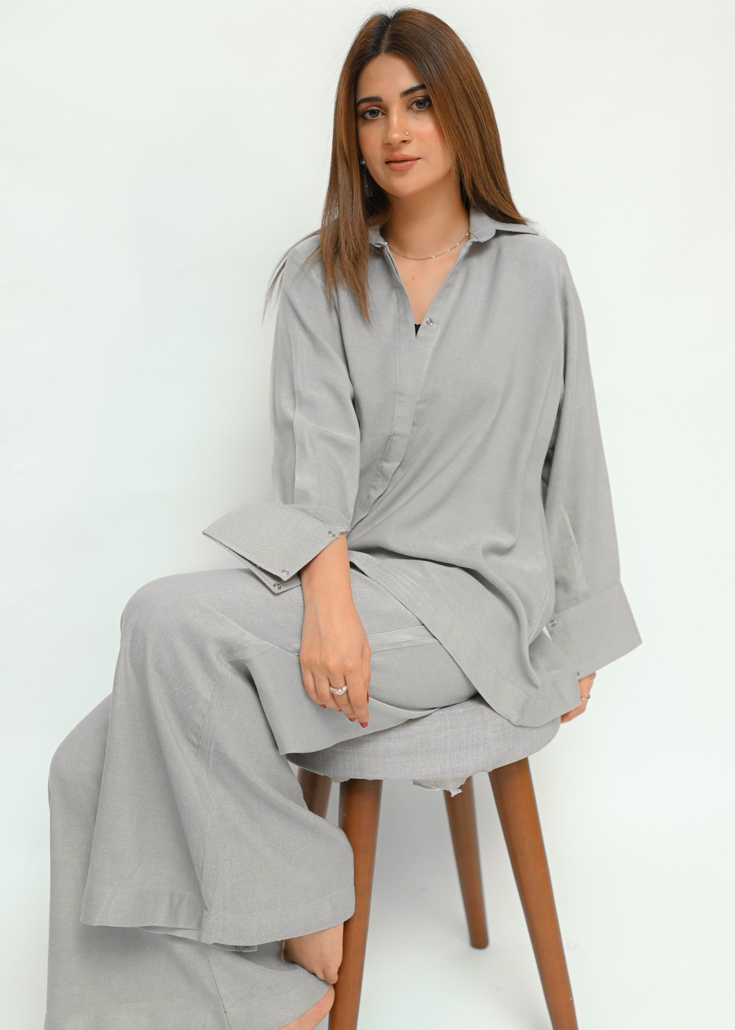peach wool Co ord Sets in Ash grey