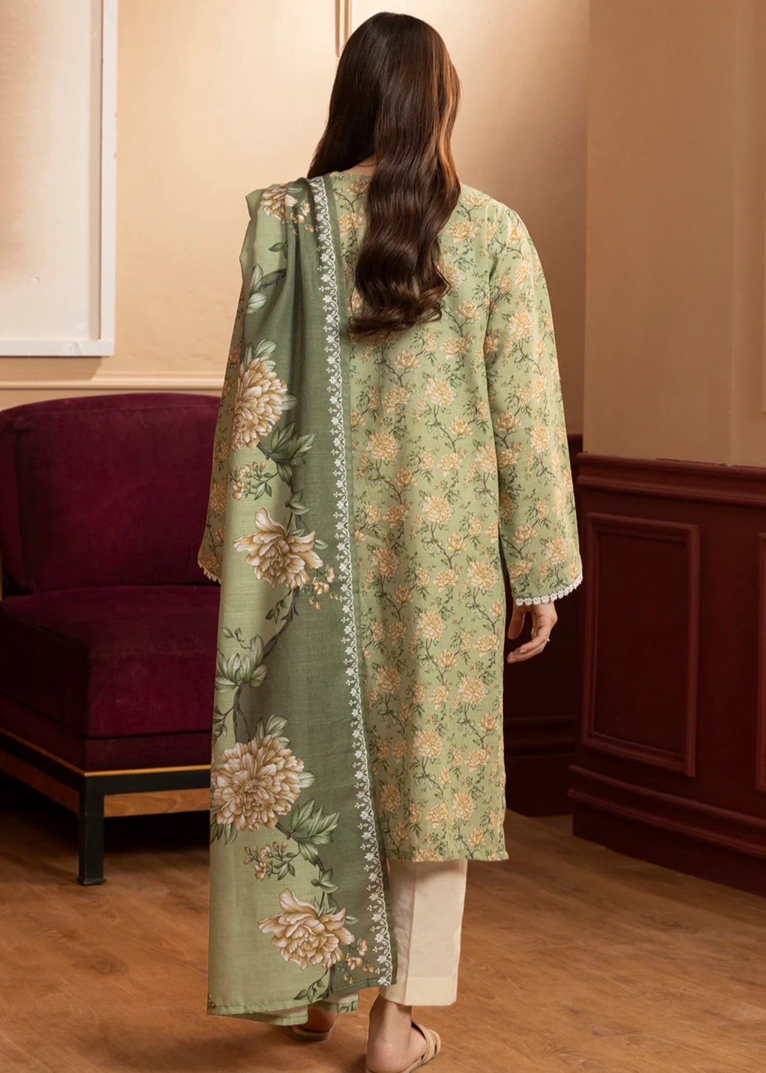 khaddar Kurta Set in Sage green
