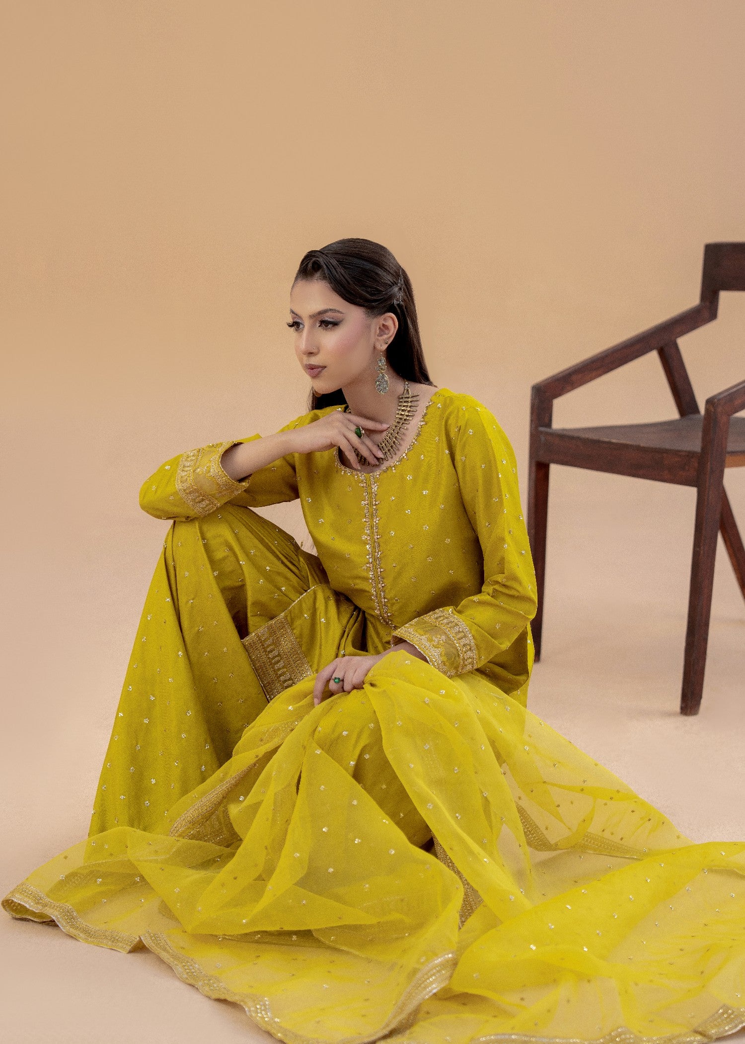 silk Gharara in Yellow green