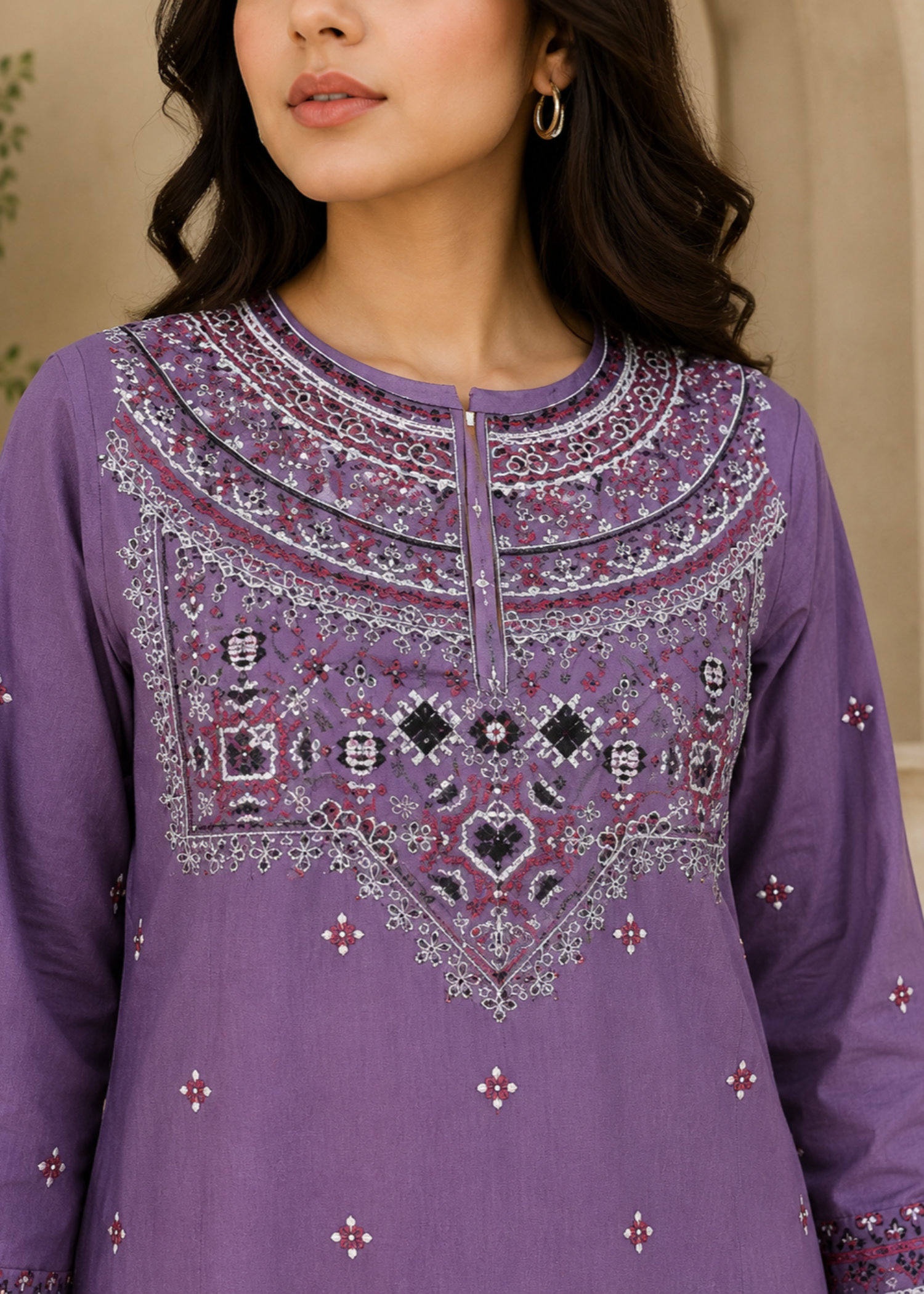 lawn cotton Kurta Set in Heathered lilac