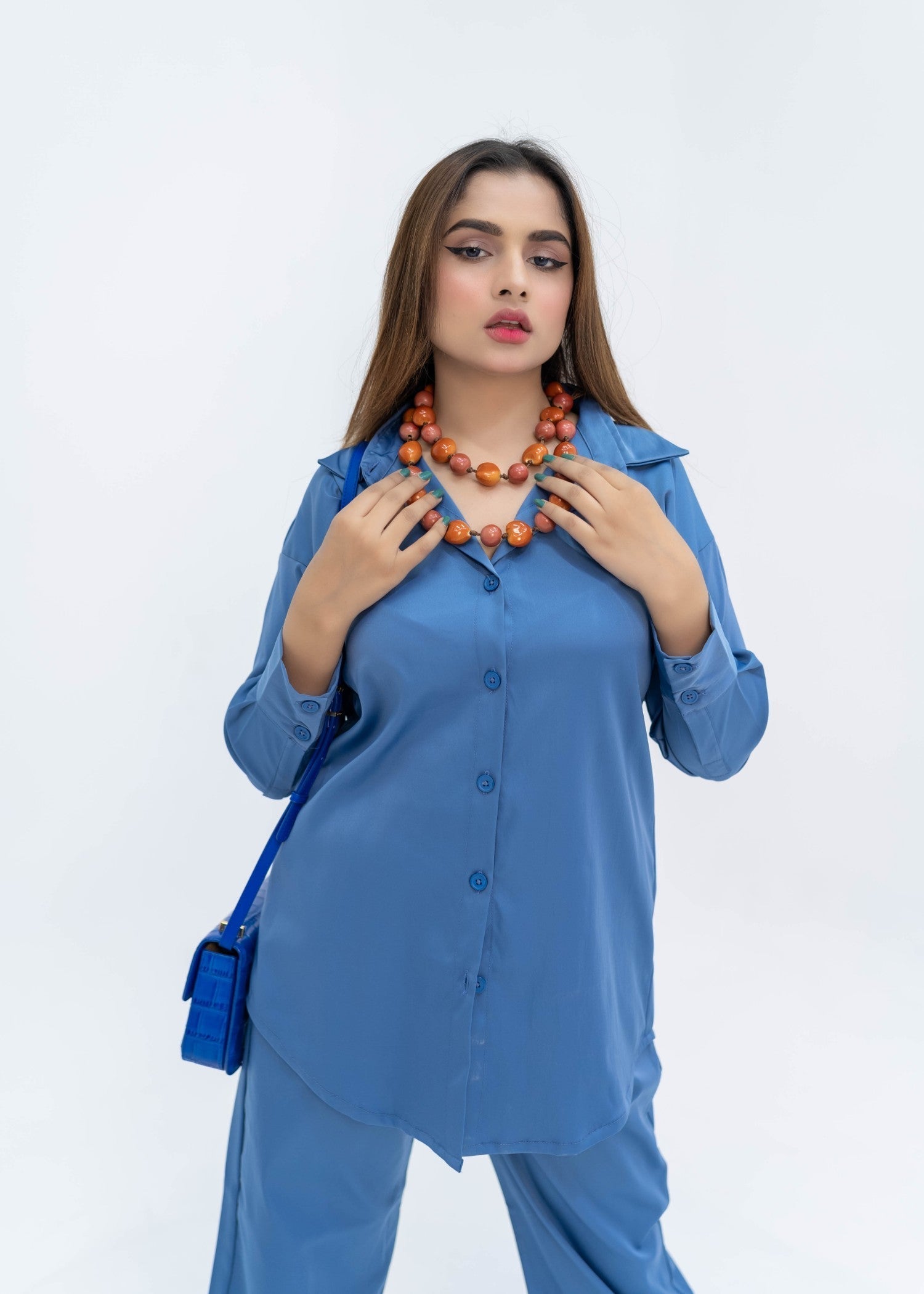 leatherette Co Ord Sets in Sapphire blue