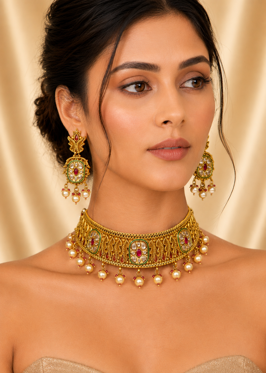 Choker in Green, red Color by - Trendy Women Choker JXL4566