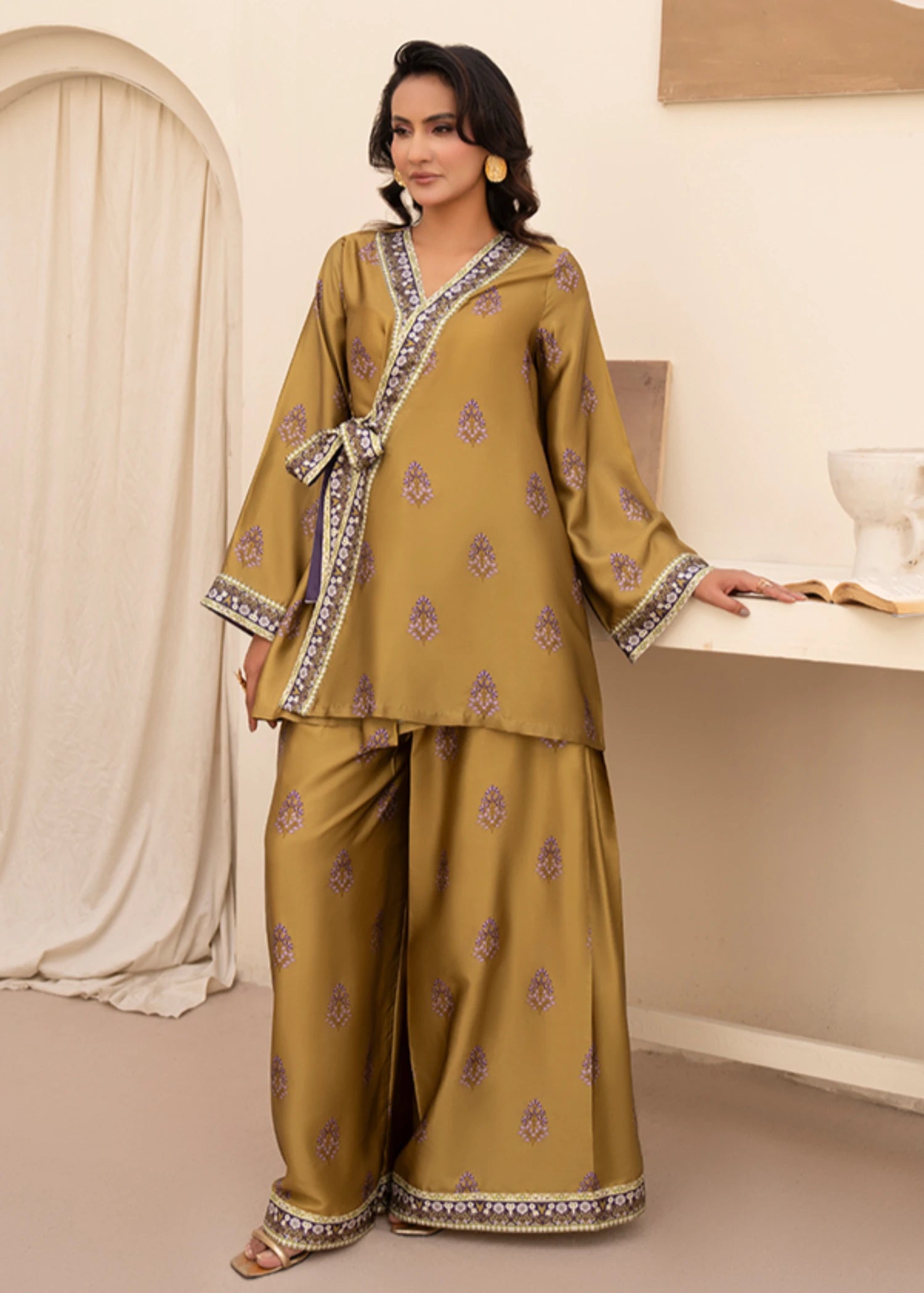 silk Angrakha in Golden brown