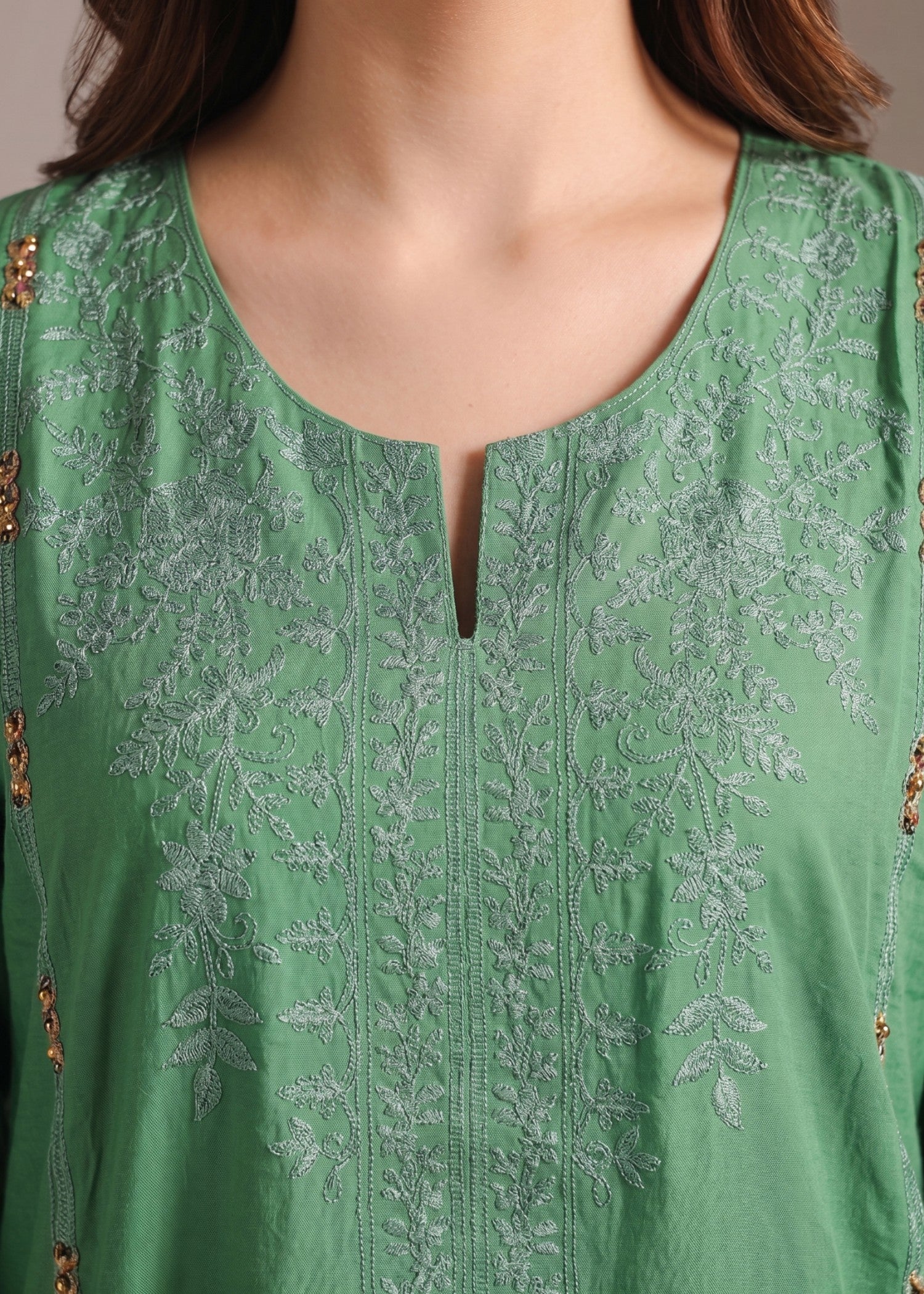 lawn cotton Kurta Set in Green