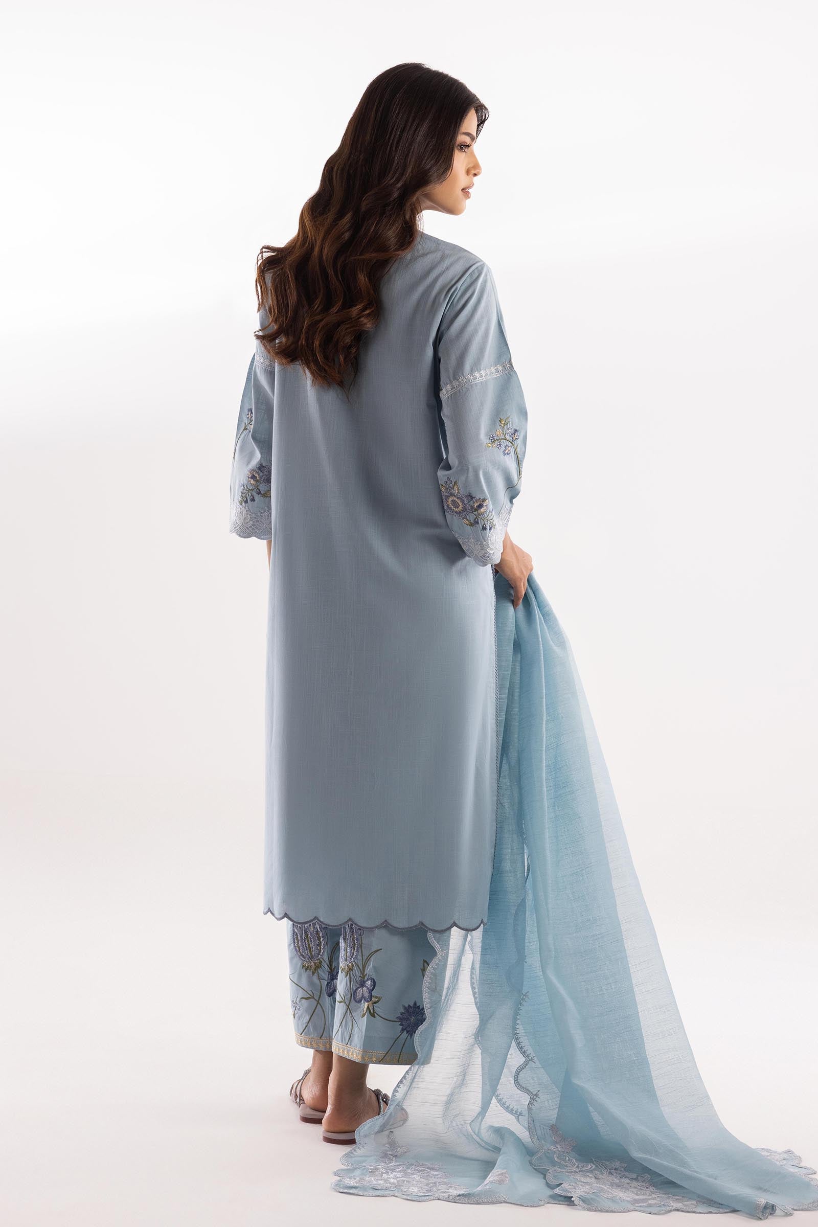 slub lawn Kurta Set in Light blue