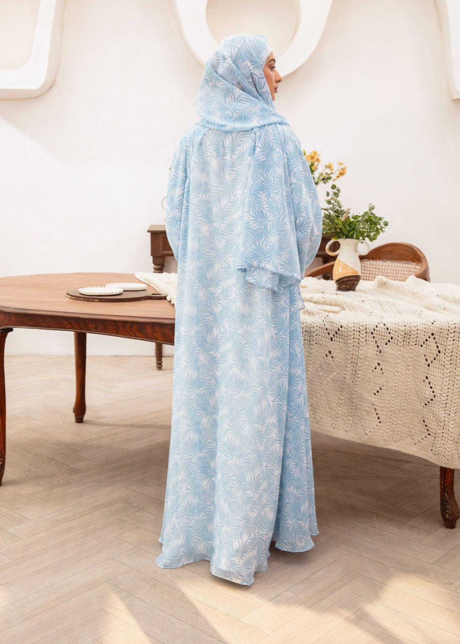 chiffon Abaya in Powder blue