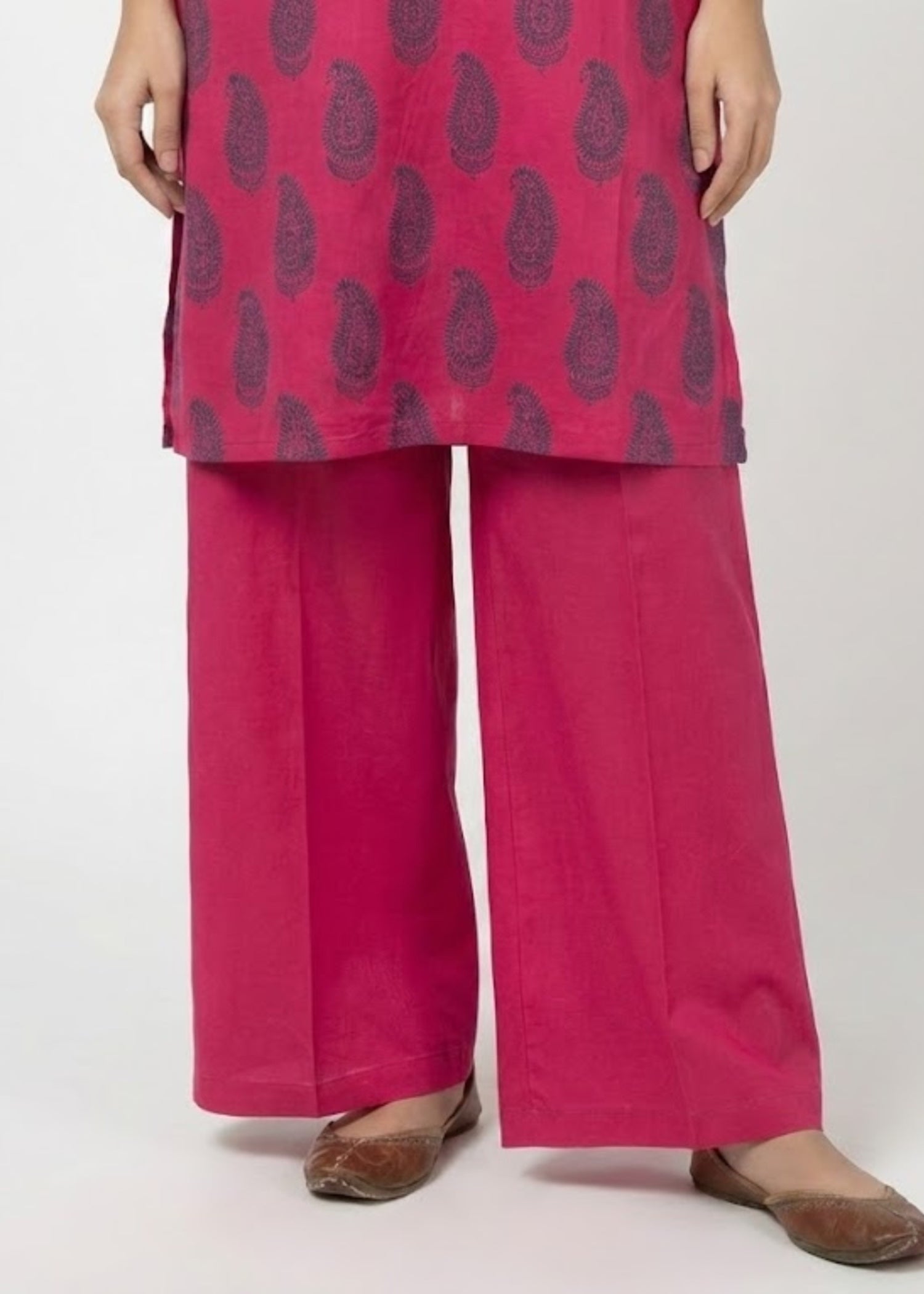 linen Kurta Set in Raspberry pink