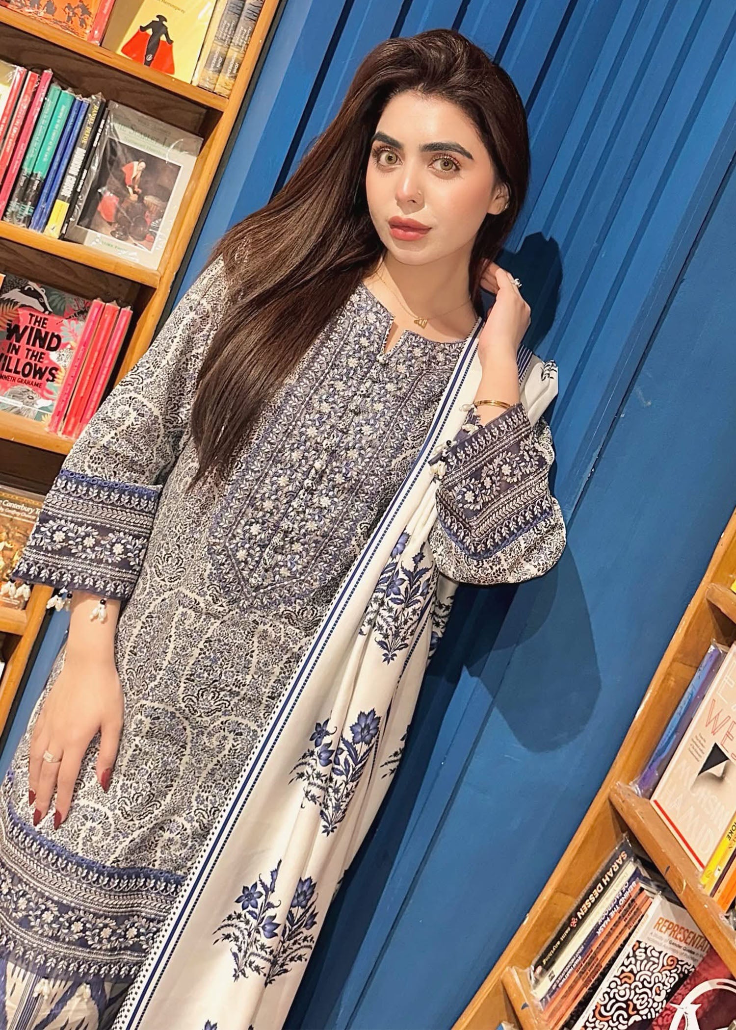 khaddar Kurta Set in Blue, beige