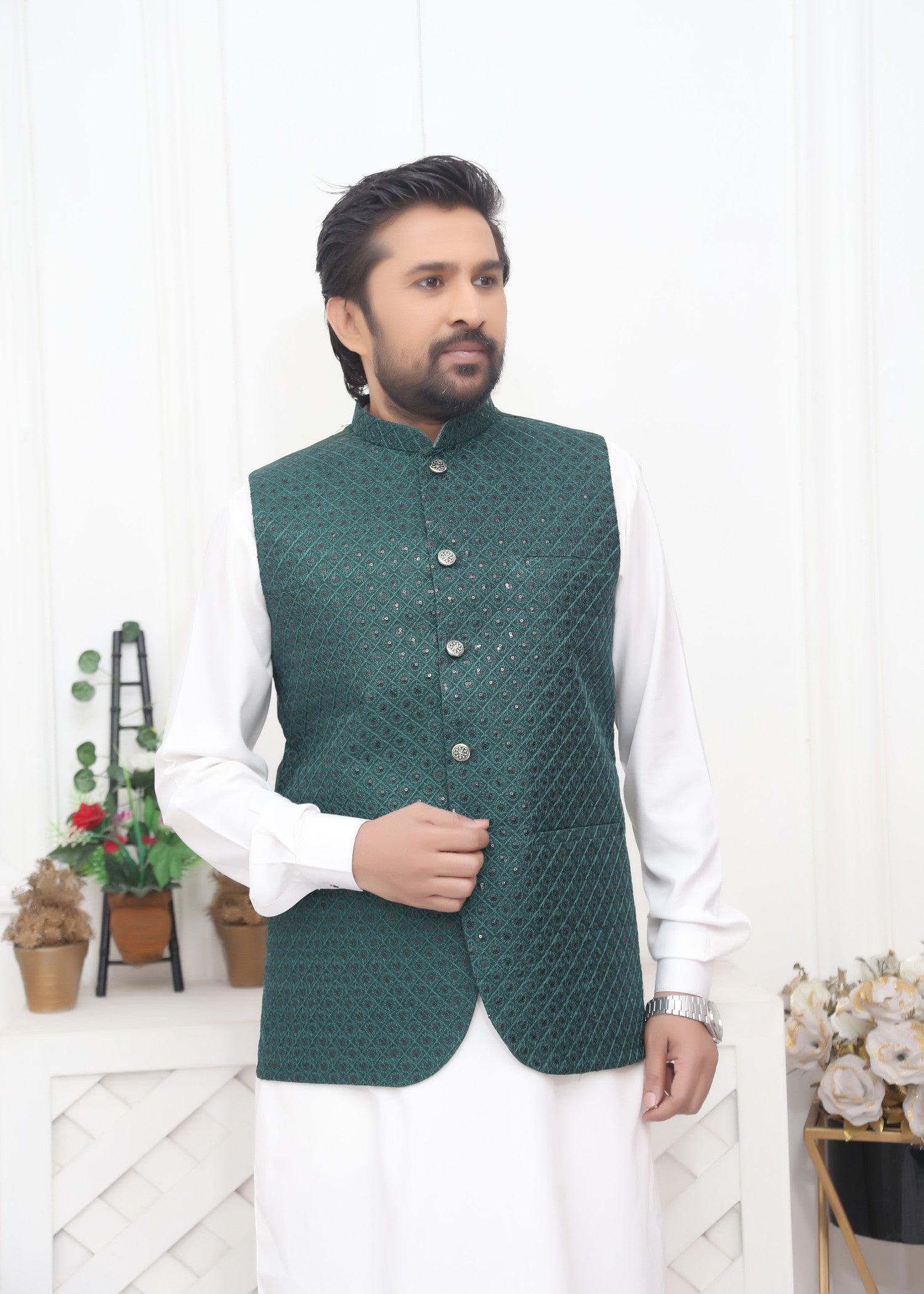 silk Waistcoat in Bottle green