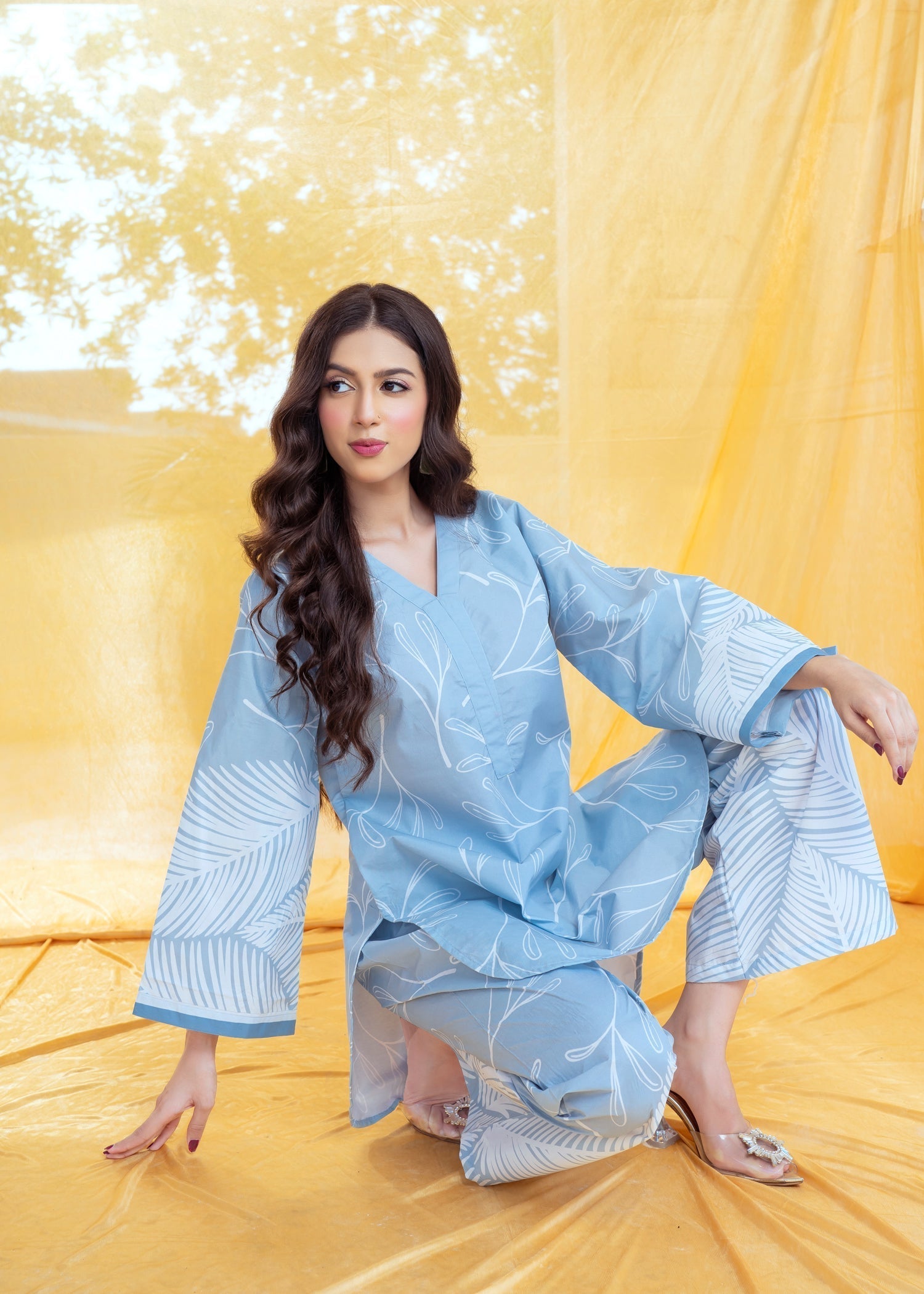 poly lawn Co Ord Sets in Sky blue
