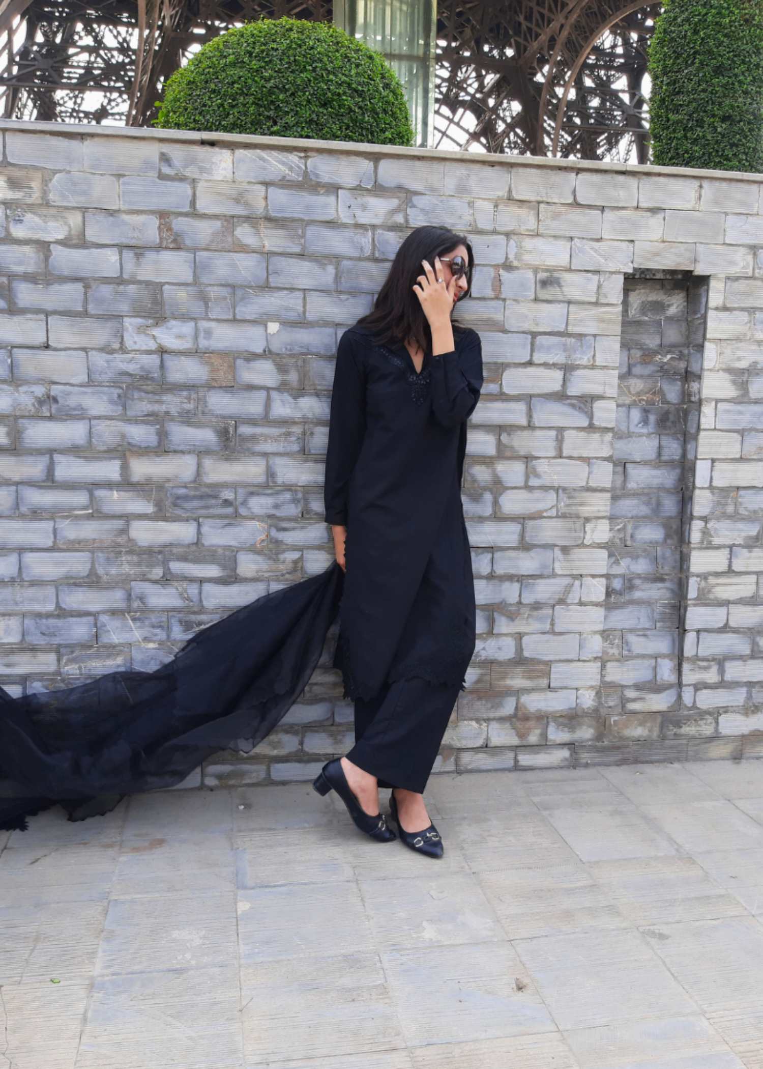 textured grip Kurta Set in Black