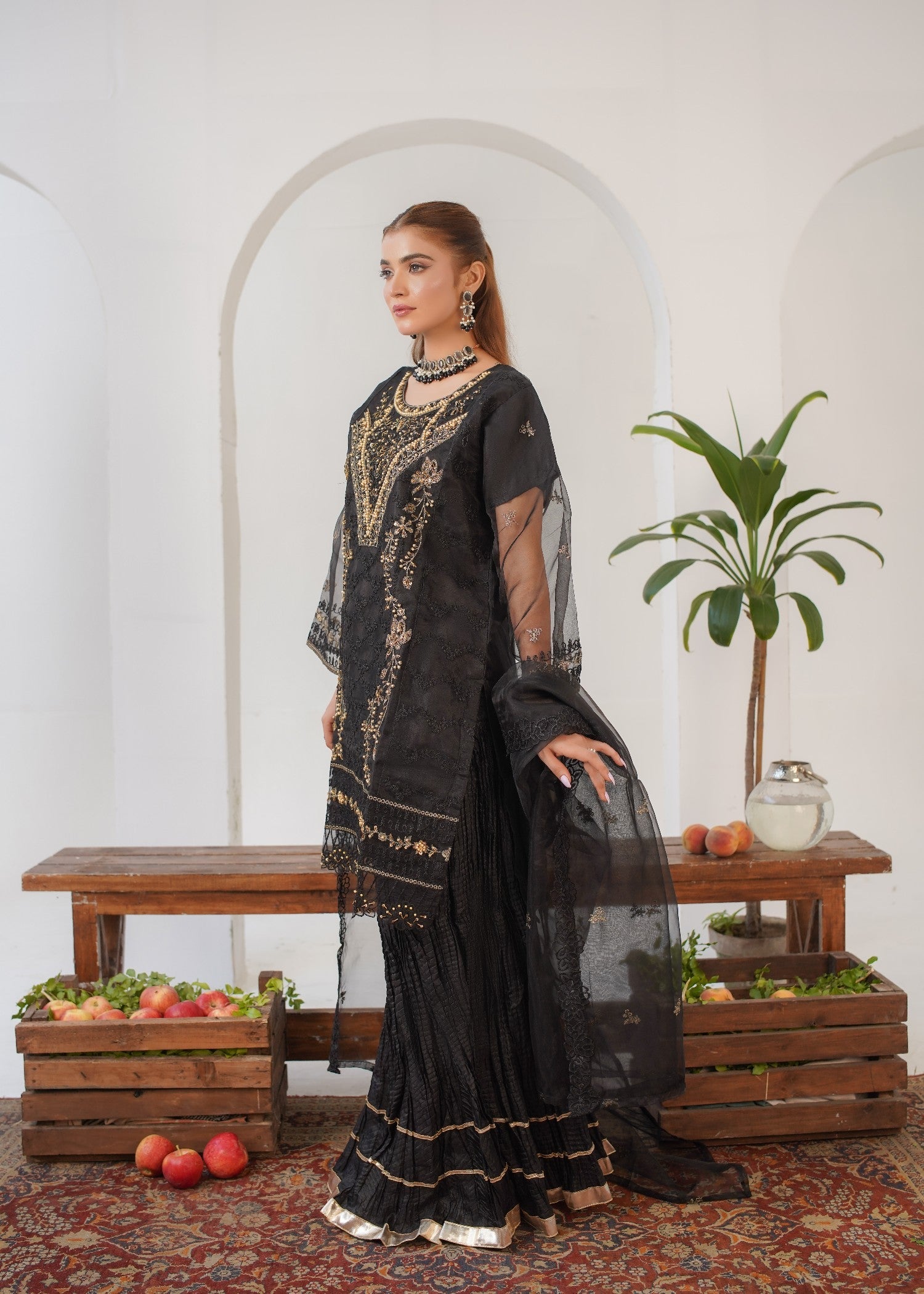organza Sharara in Black
