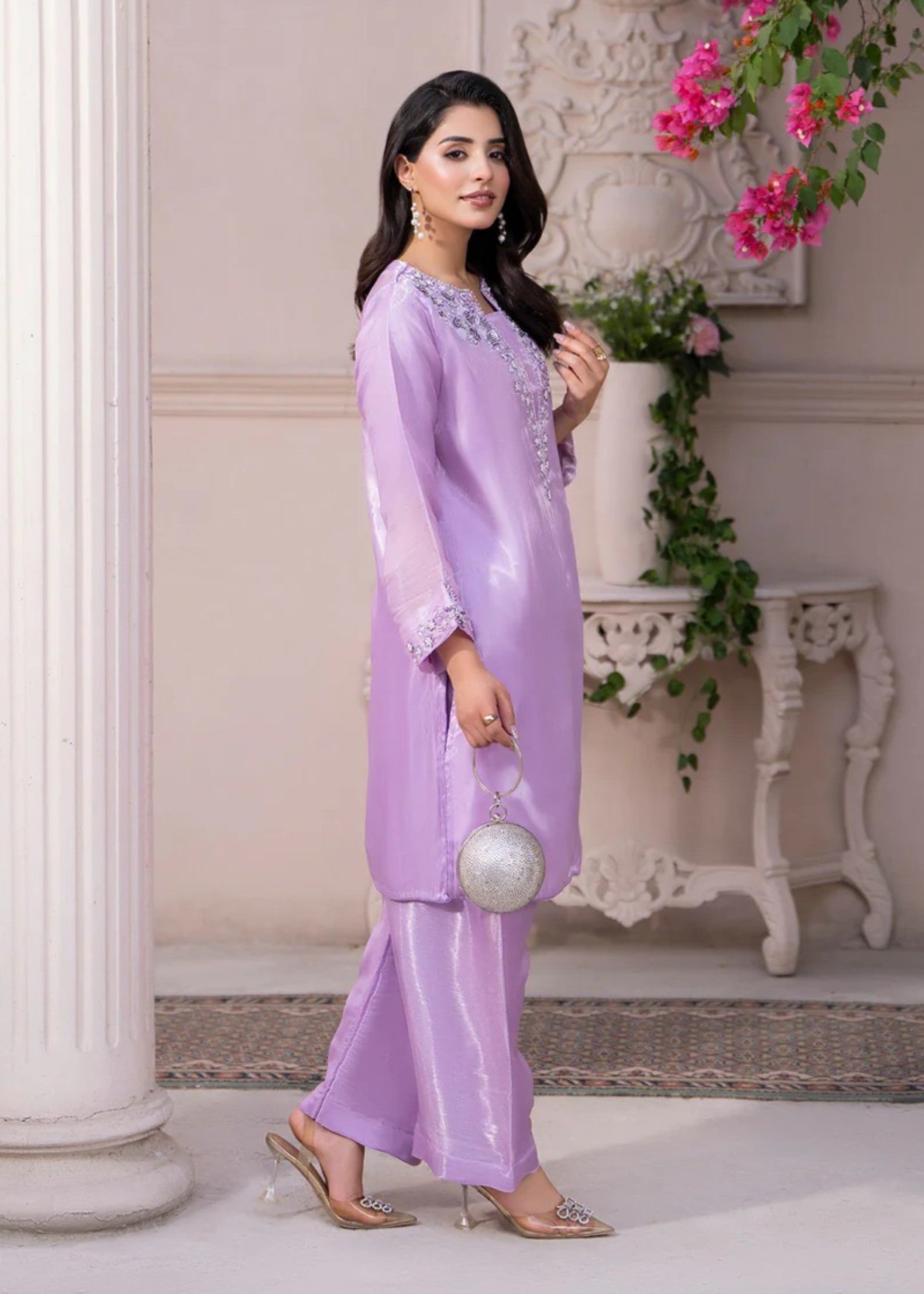 silk Kurta Set in Lavender mist