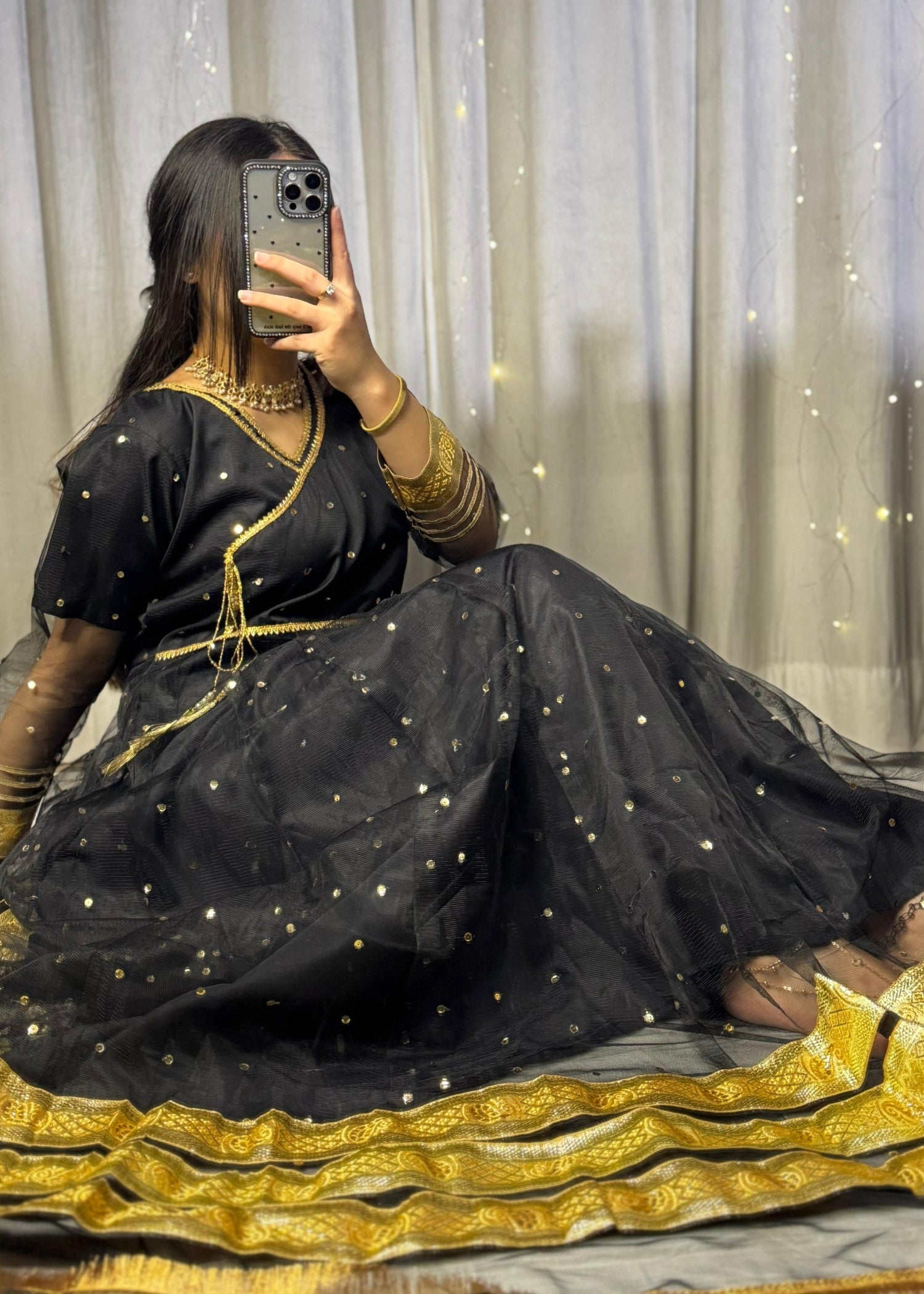 polyester net Maxi in Jet black