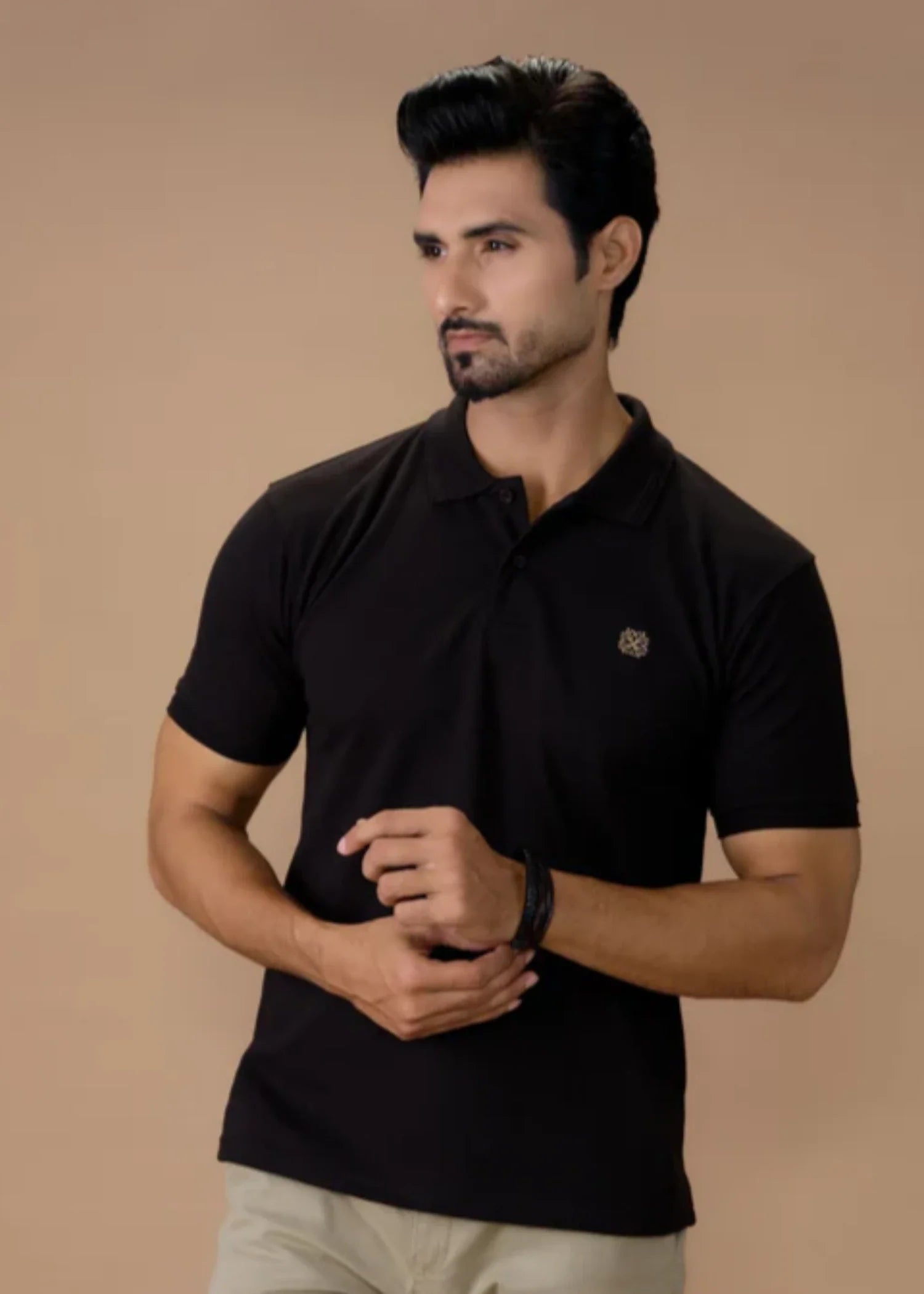 cotton pique Polo Shirt in Black