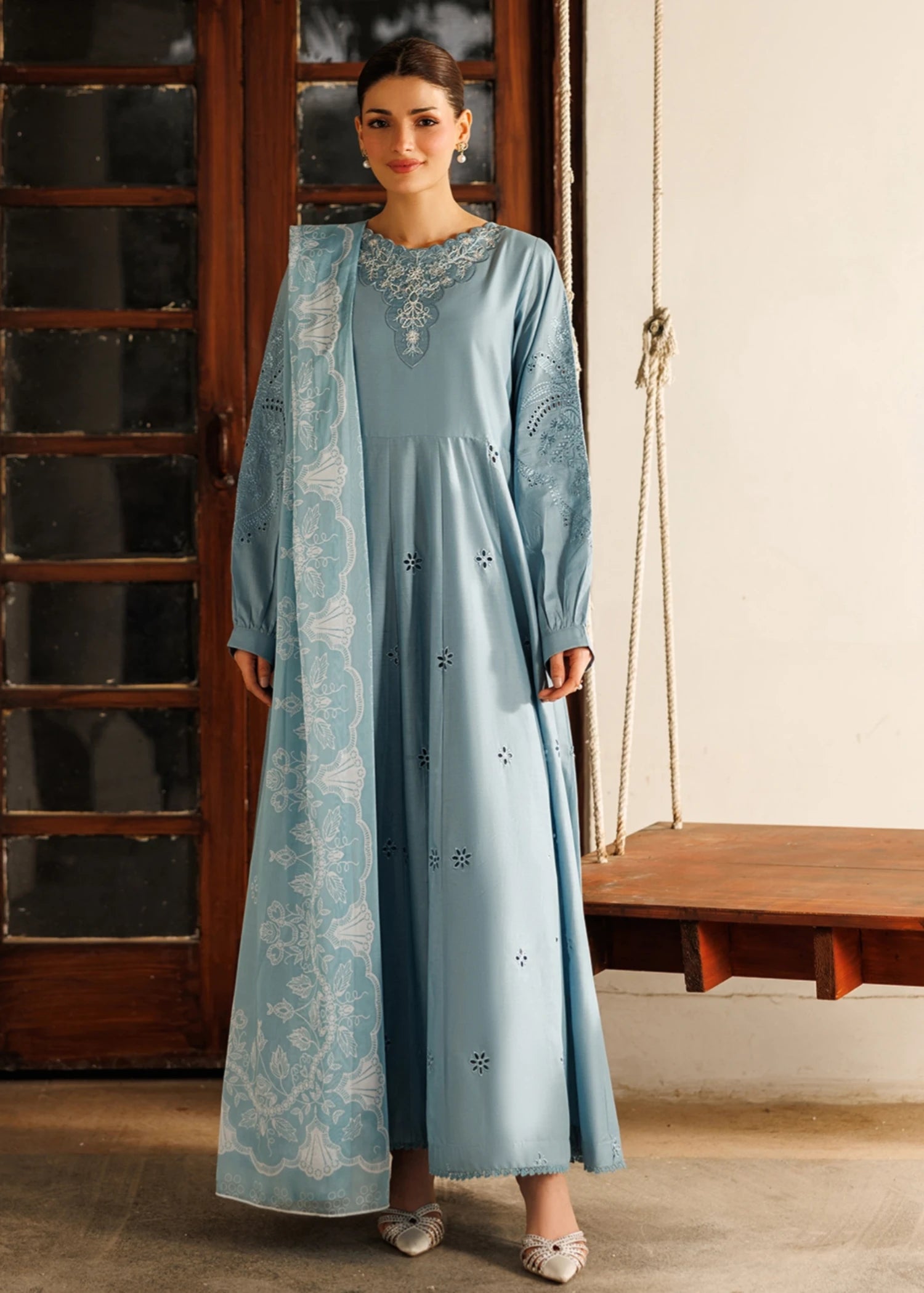 cotton Pishwas in Ice blue