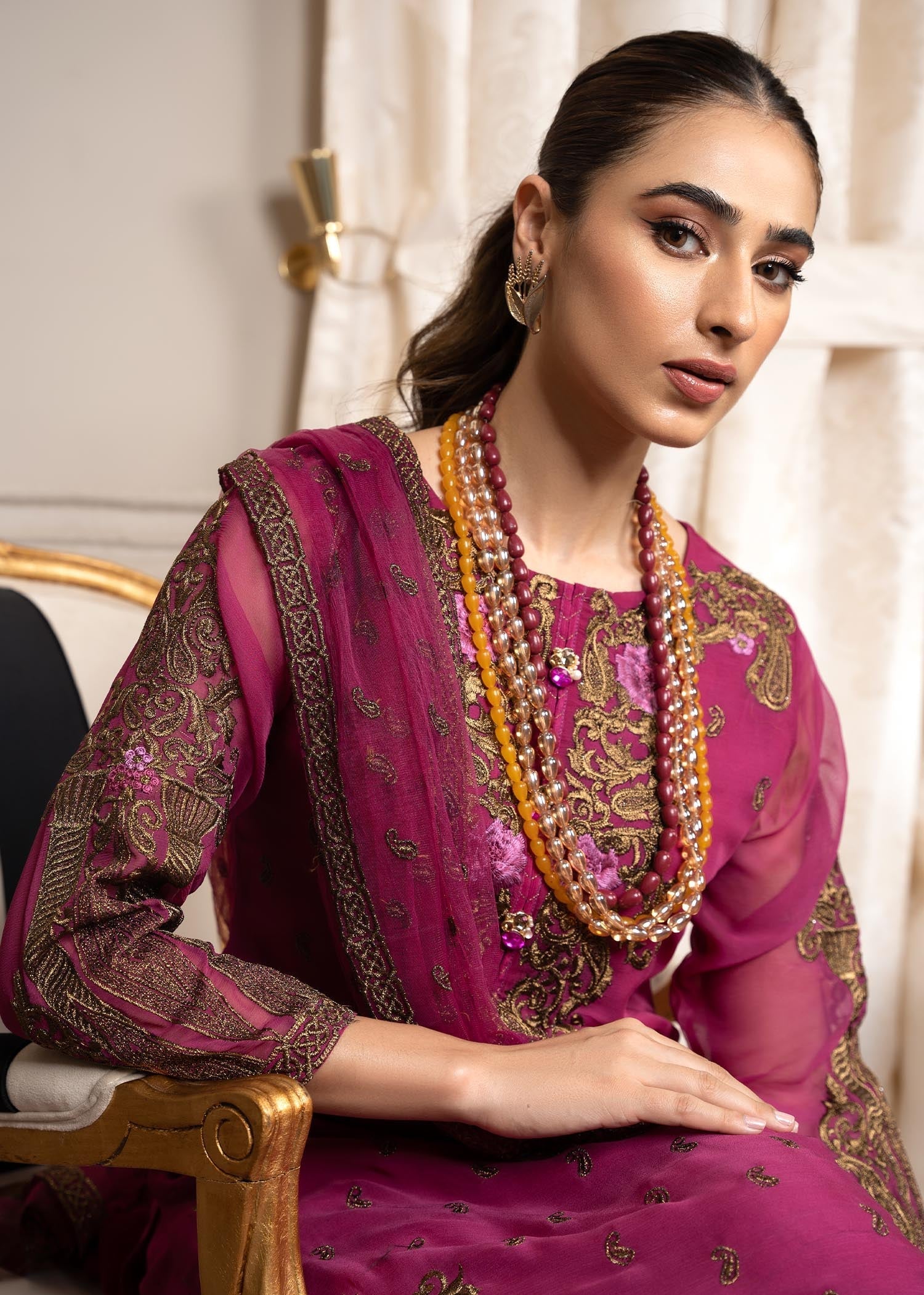 chiffon Kurta Set in Magenta