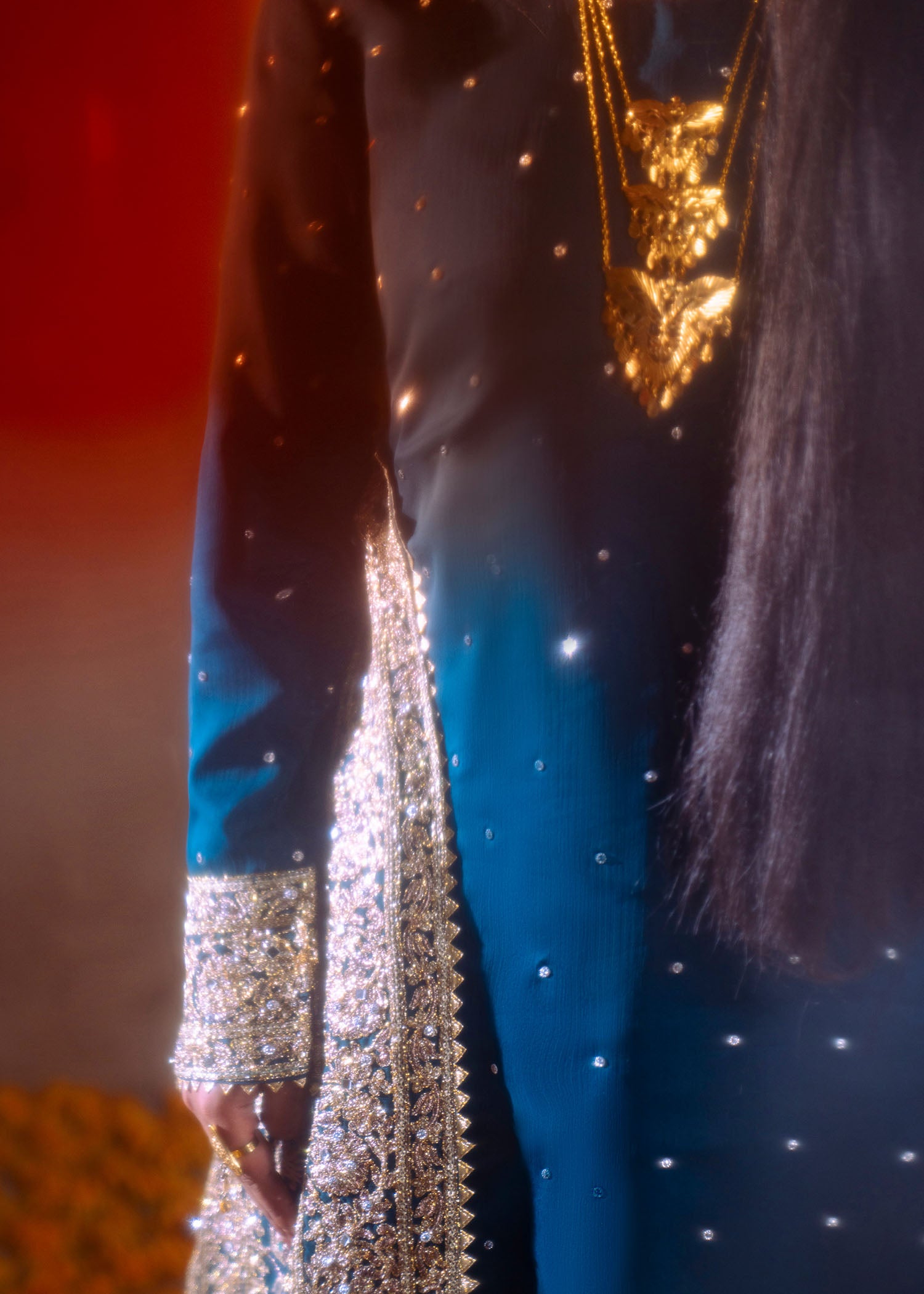 chiffon Kurta Set in Cobalt blue