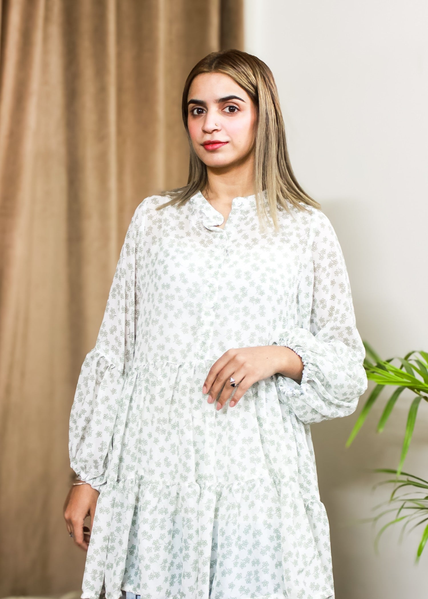 crinkle Dress in Mint green, off-white