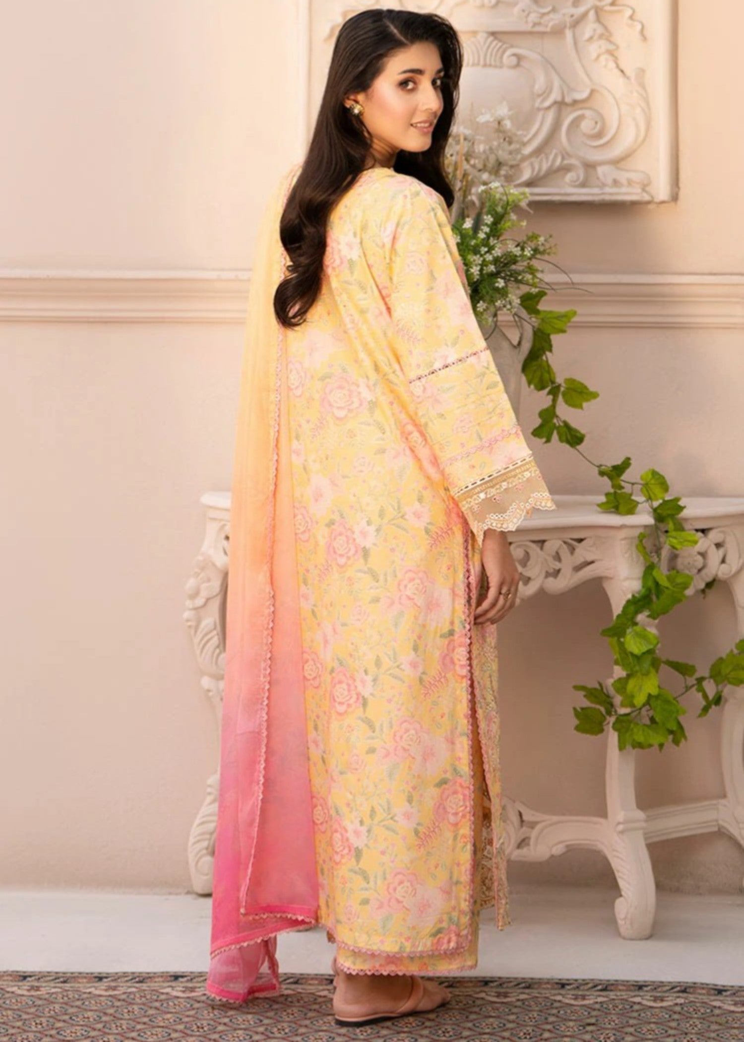 cambric Kurta Set in Light yellow