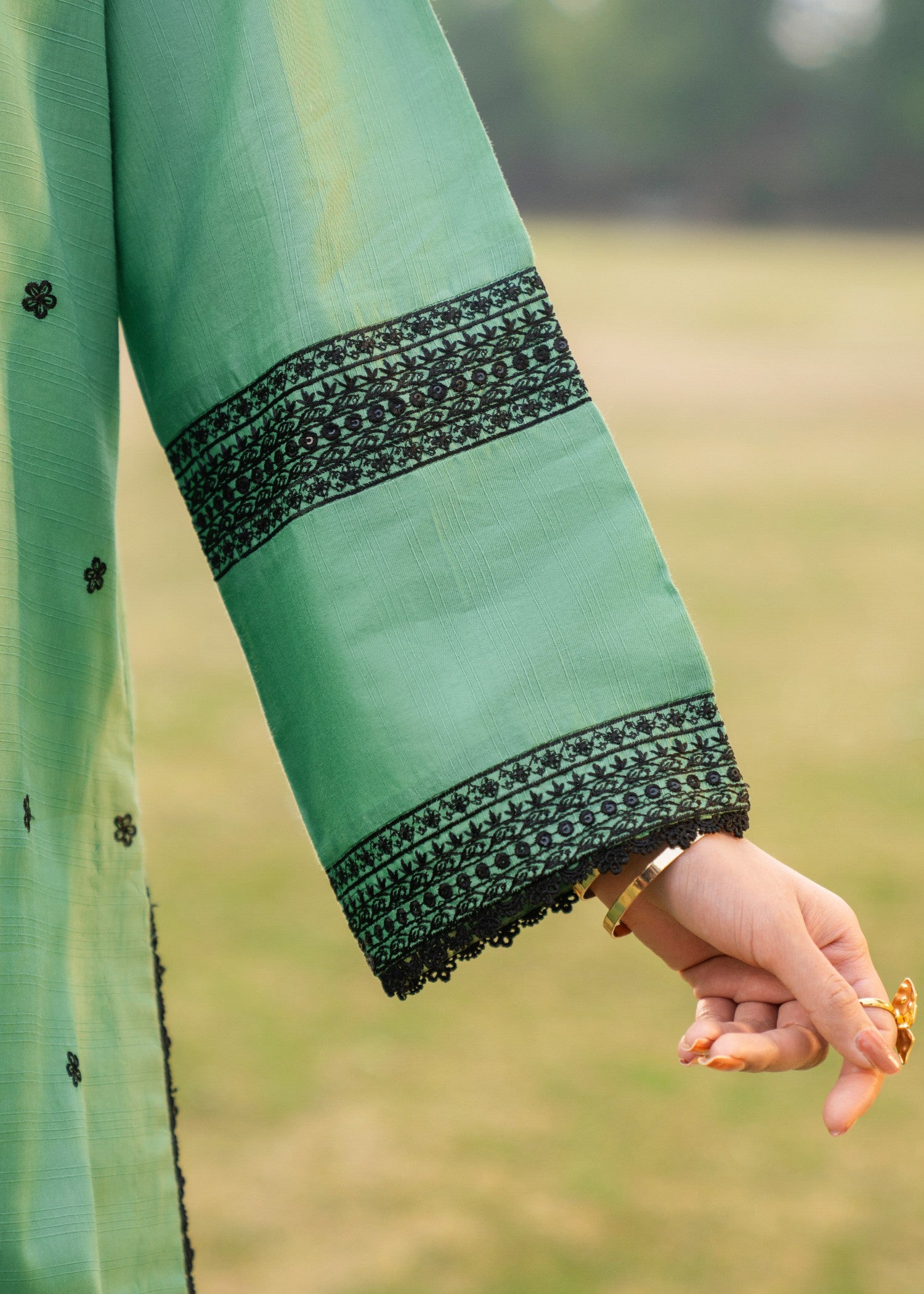 lawn Kurta Set in Mint green, black