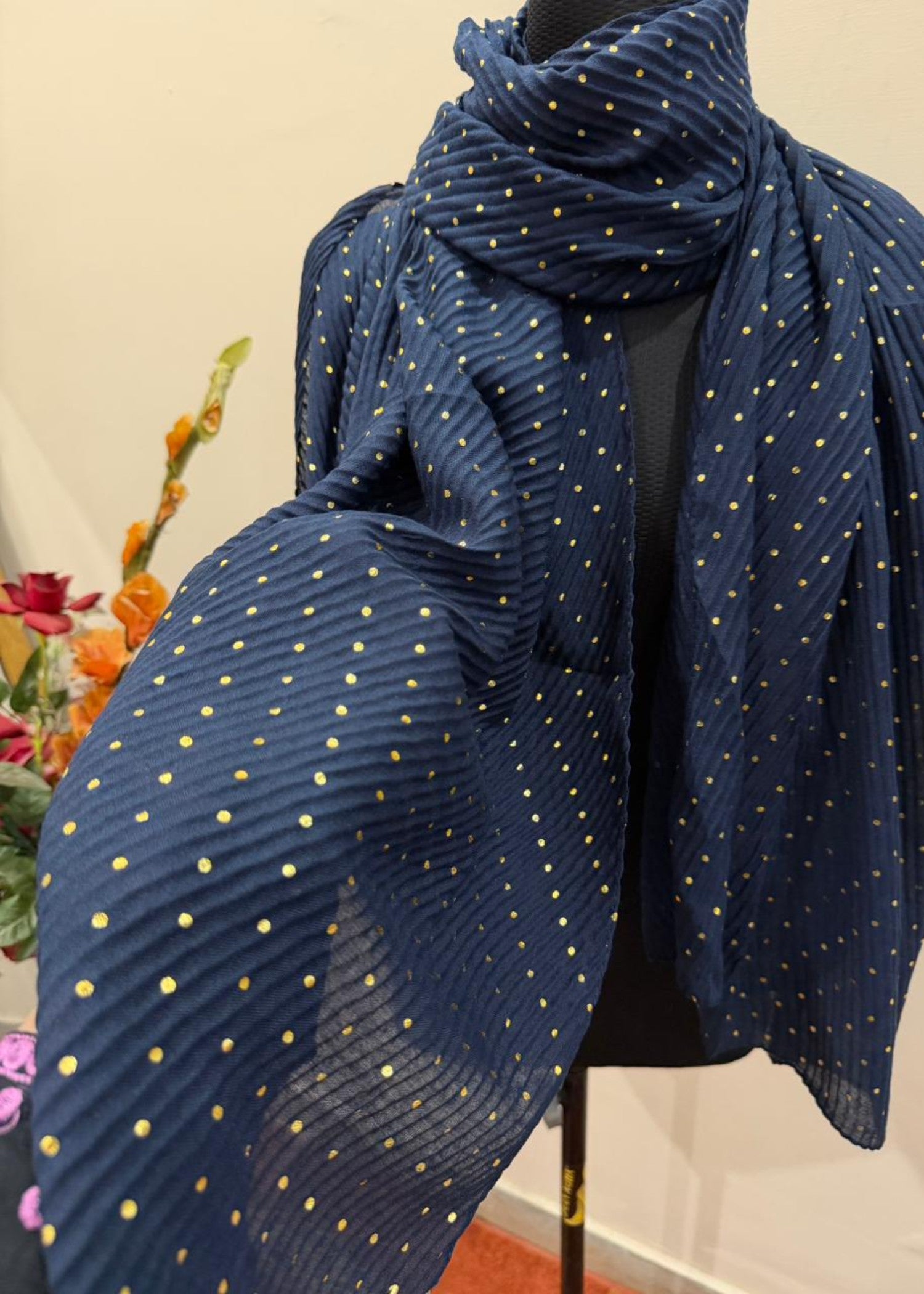 textured lawn Hijab in Navy blue