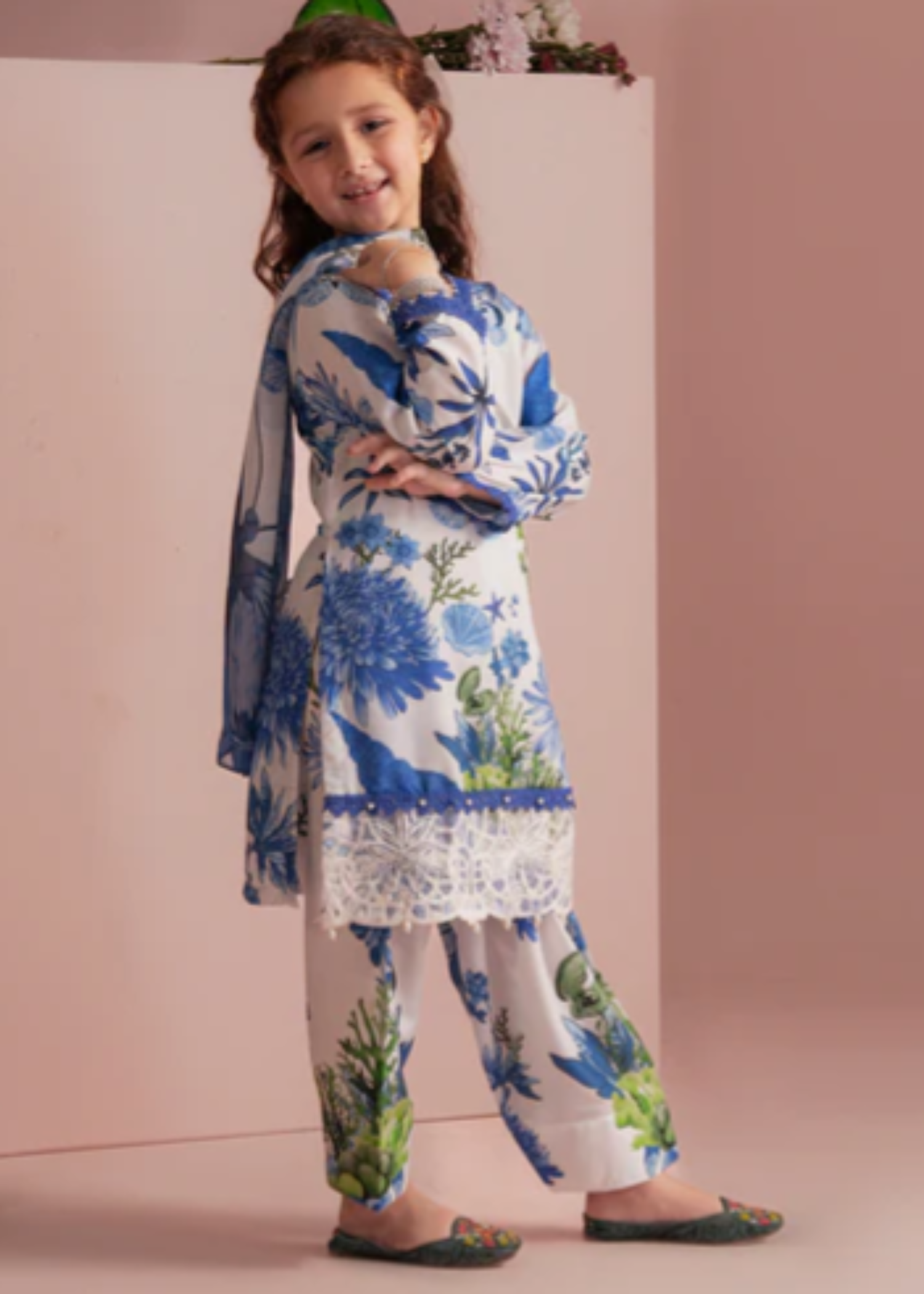 poly lawn Kurta Set in White