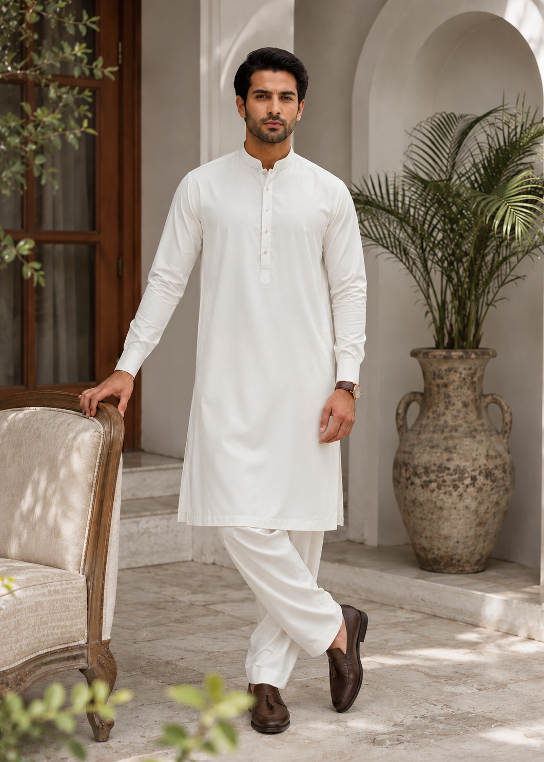 blend boski Shalwar Kameez in White, off-white