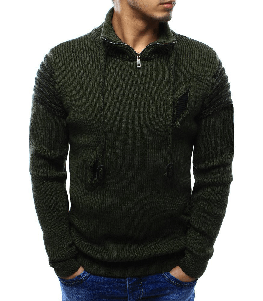 High Neck Zipper Broken Hole Fashion Trendy Sweater