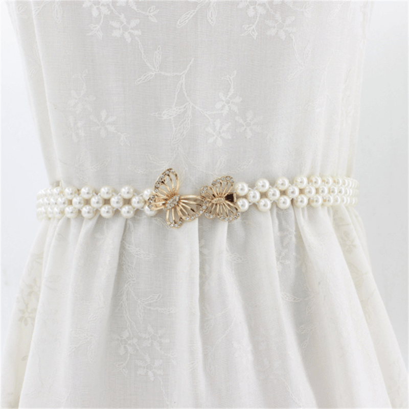 Women'S Rhinestone Pearl Waist Chain Fashion Dress Decoration