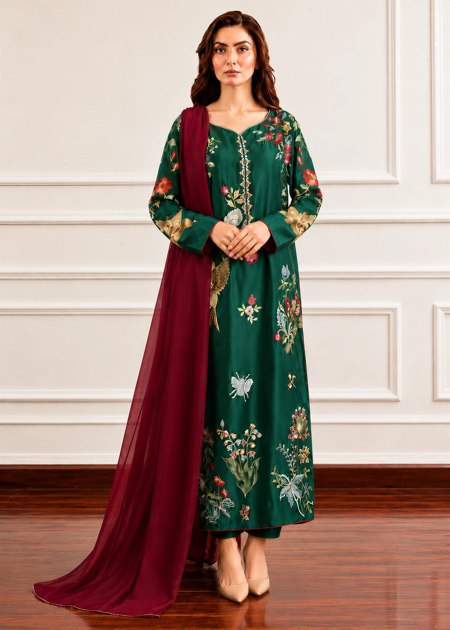 charmuse/shamooz Kurta Set in Bottle green