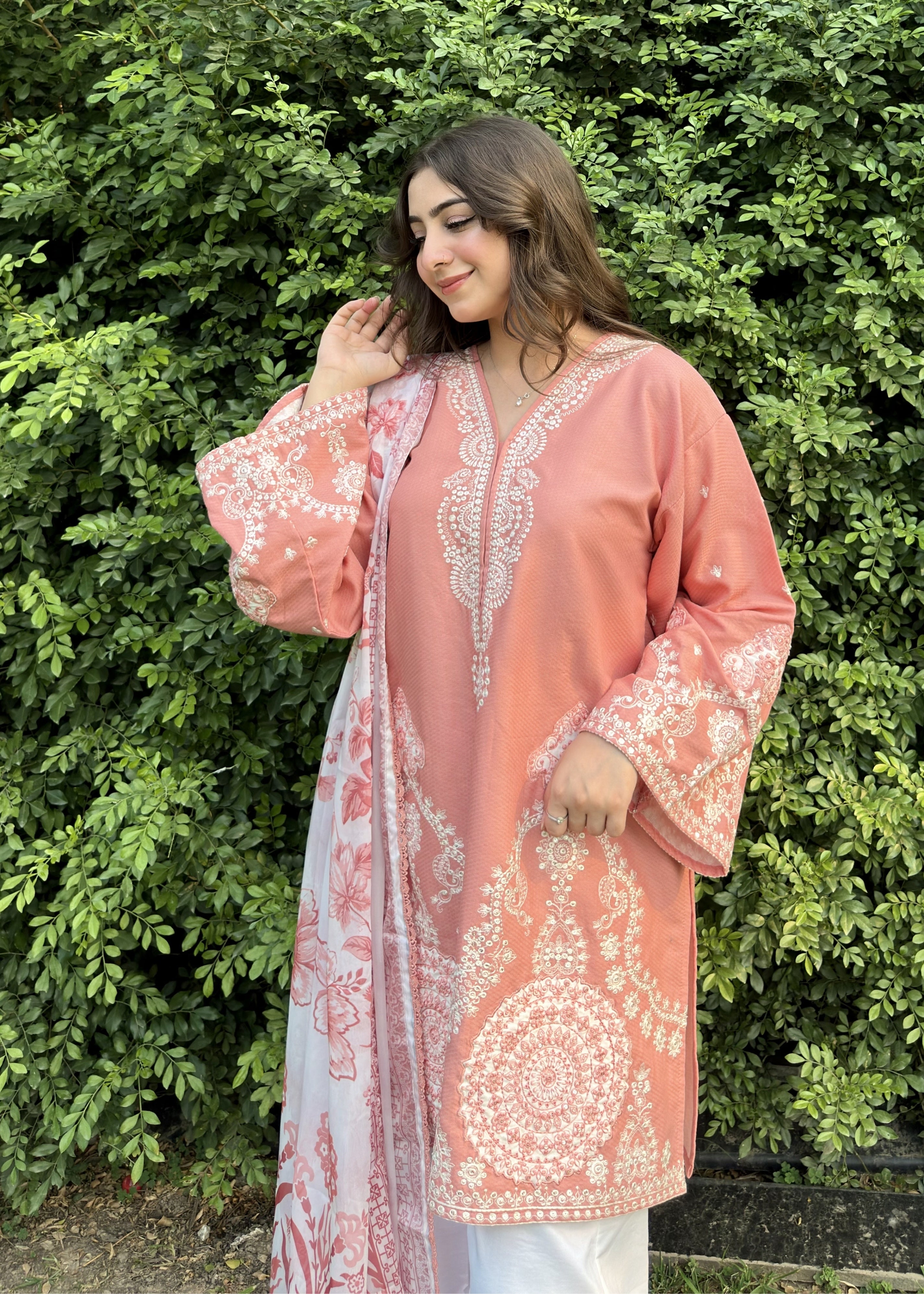 dobby crepe Kurta Set in Baby pink