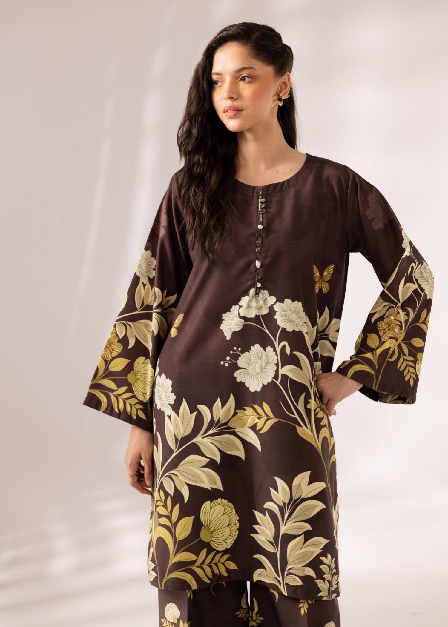 slub khaddar Kurta Set in Dark brown