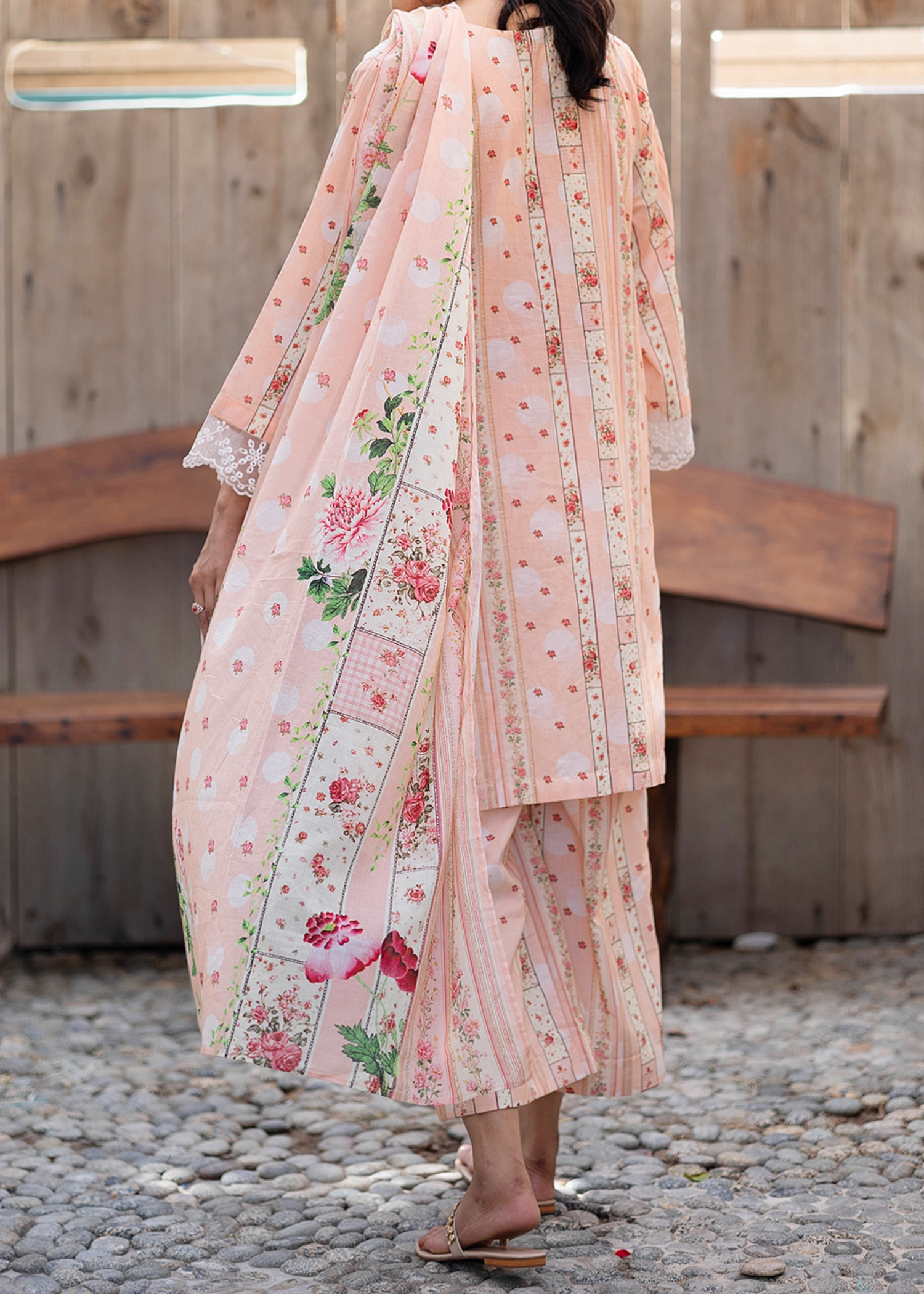 lawn Unstitched in Peach orange