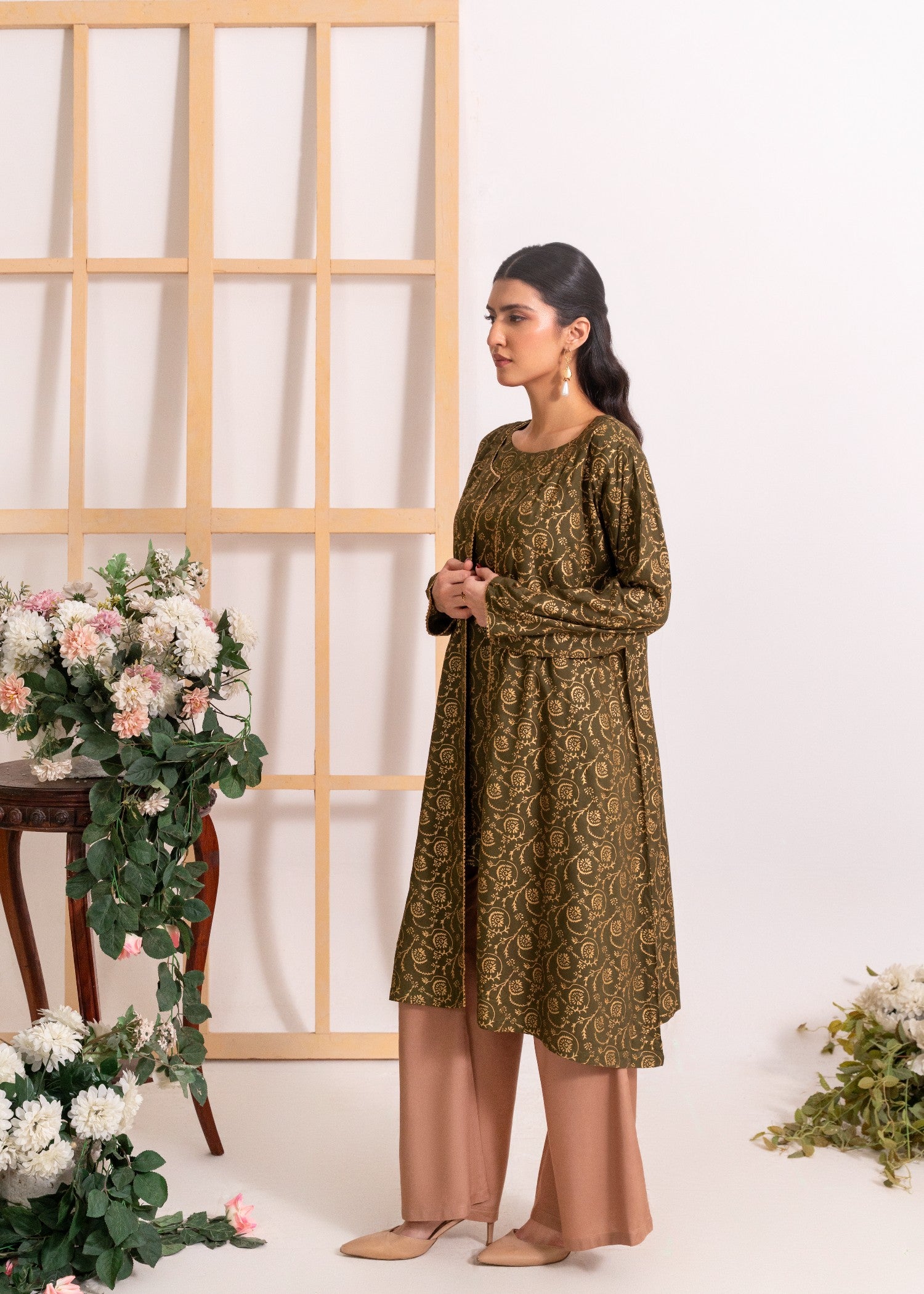 linen Gown in Army green