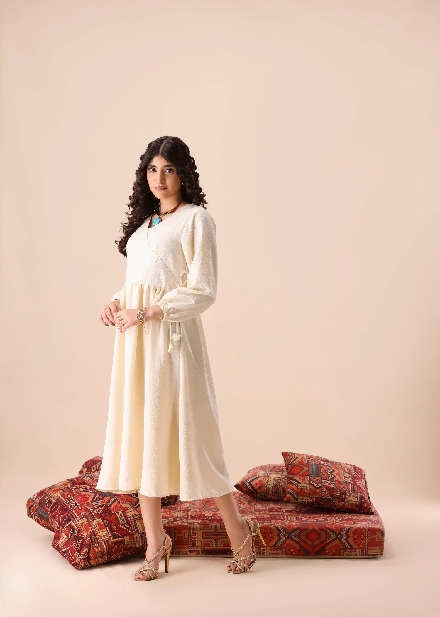 crinkle Dress in Beige