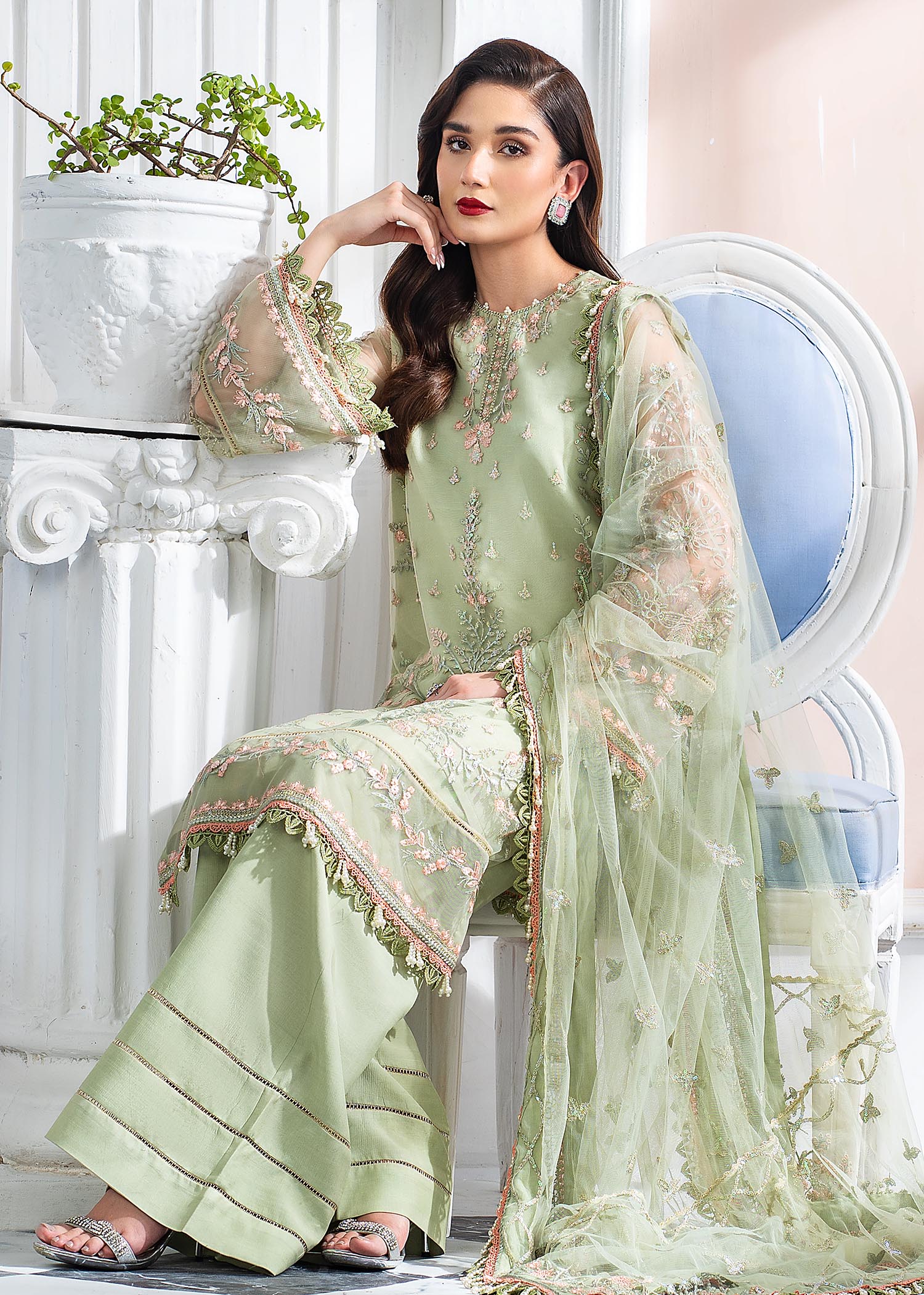polyester net Unstitched in Green