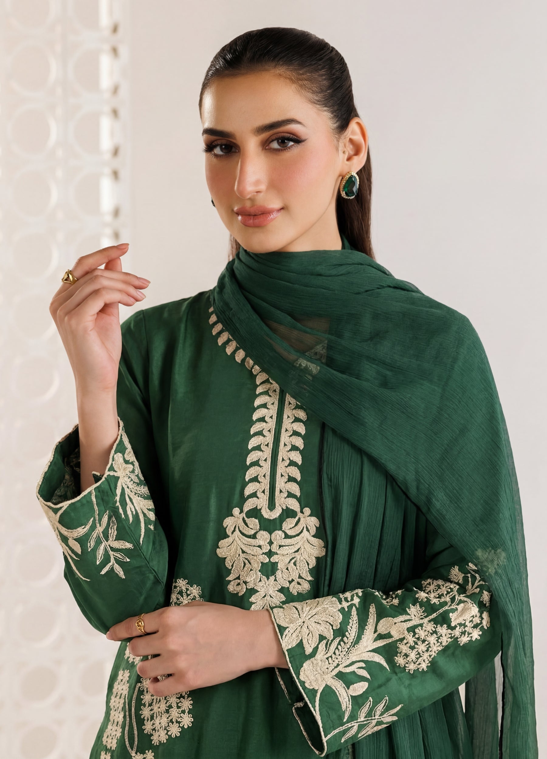 linen Kurta Set in Jade green