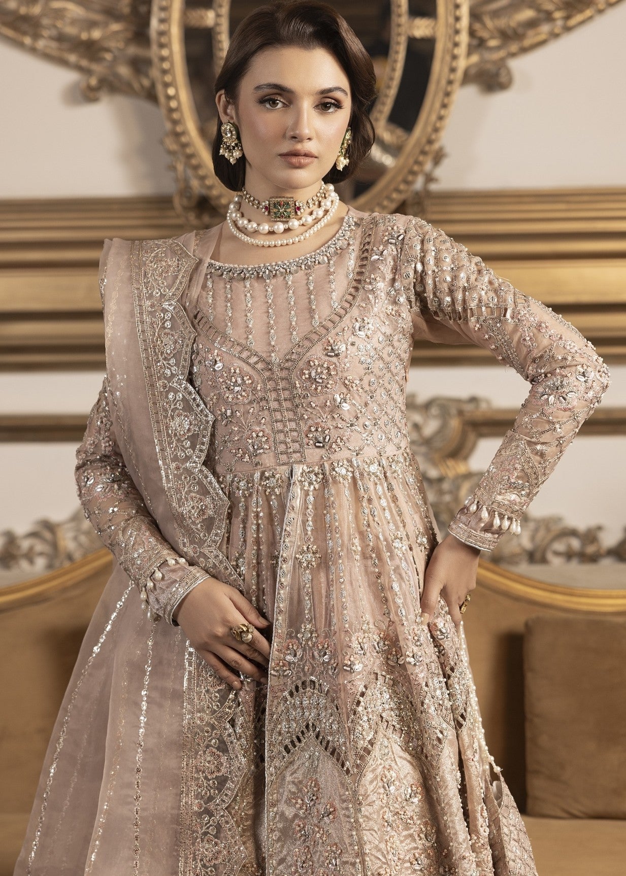 organza Lehenga in Pastel pink