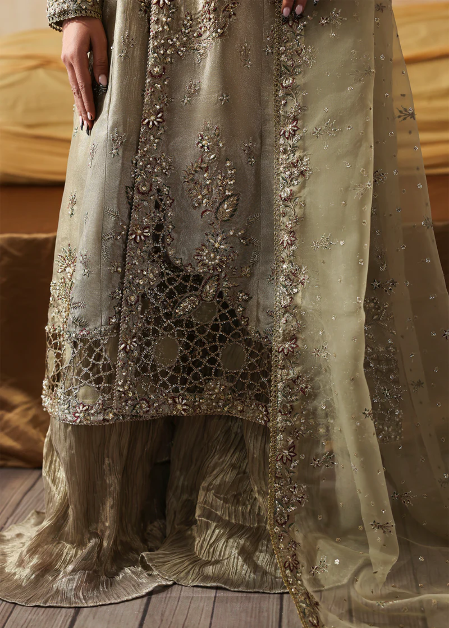 indian tissue Unstitched in Sage green